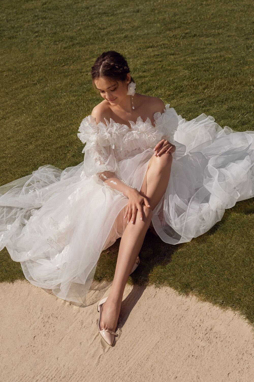 Romantic A-line Strapless Sleeveless Sheer Back Sweep Train Wedding Dress
