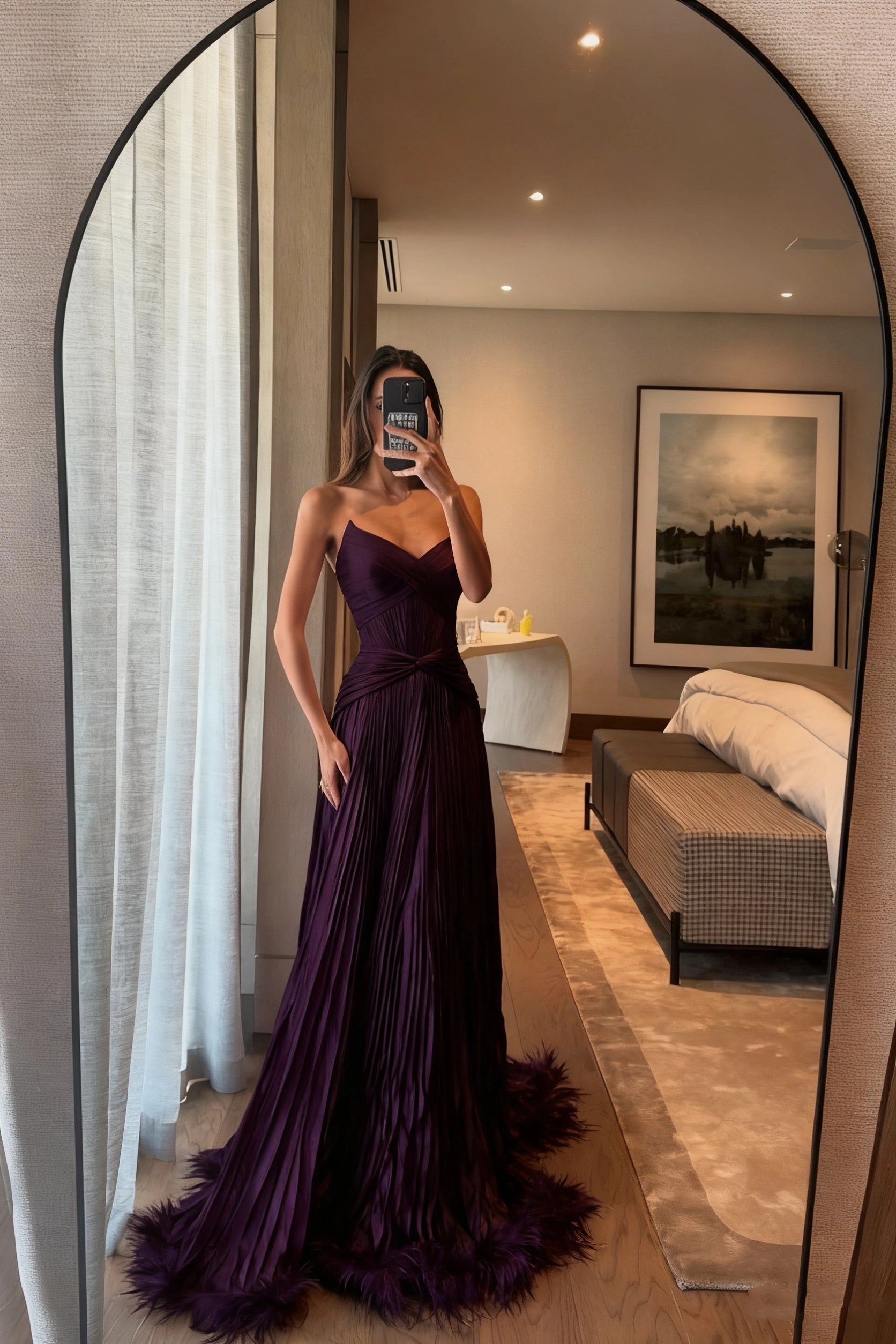 Flowy A‑Line Strapless Sweetheart Open‑Back Long Prom Dress