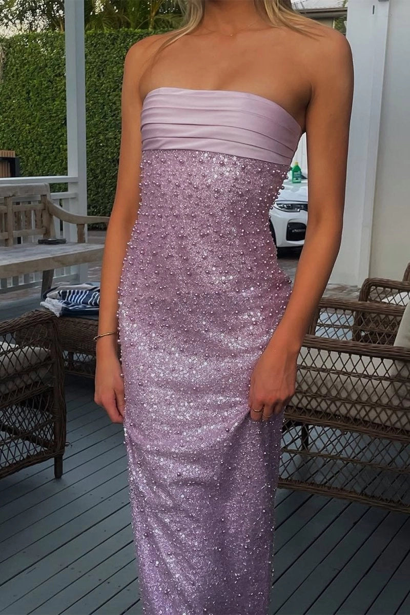 Mermaid‑fit Strapless Tube‑top Lace‑up‑back Slit Floor‑length Prom Dress