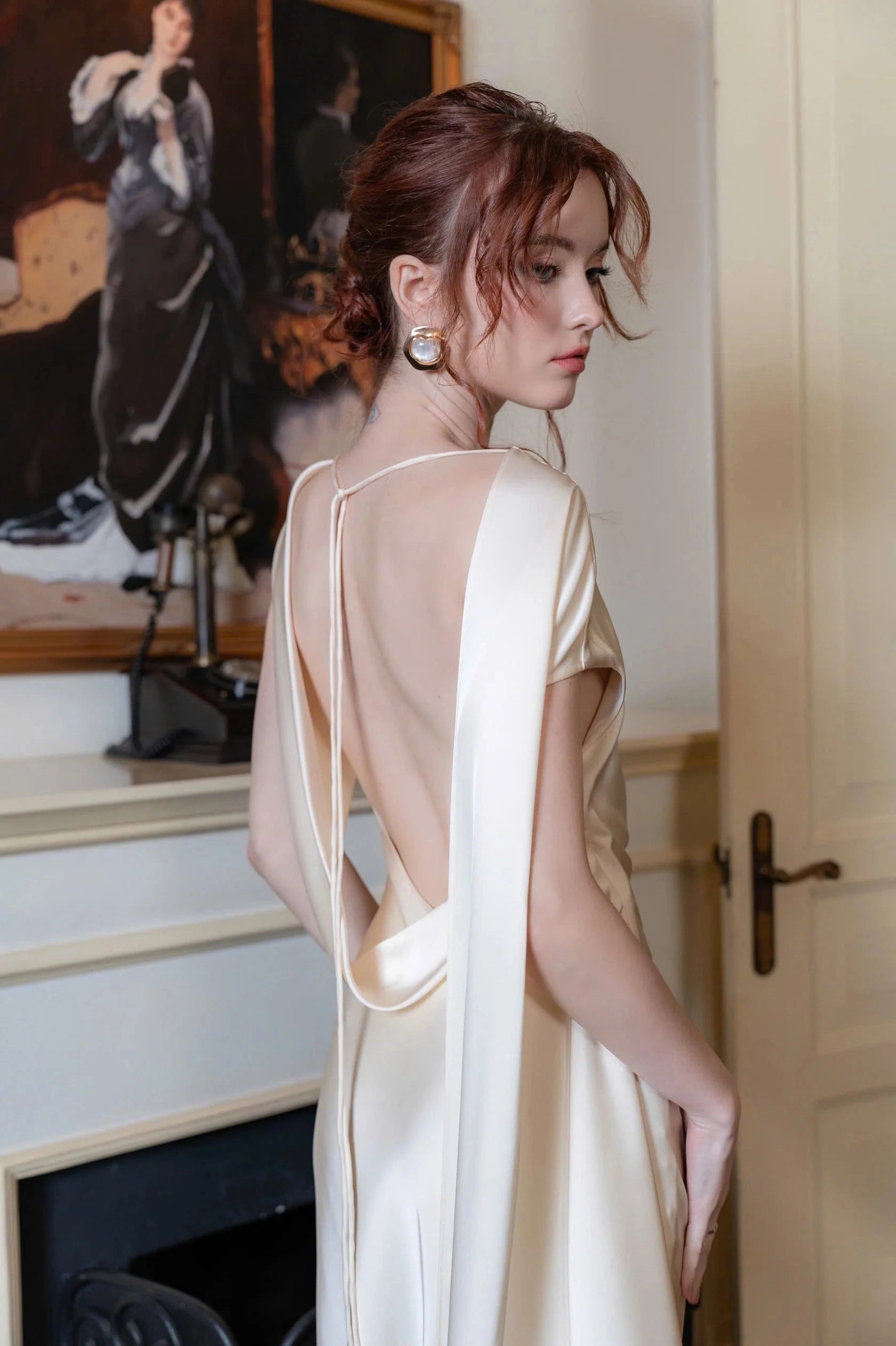 Elegant Sheath Bateau Sleeveless Plunge Back Floor‑Length Wedding Dress