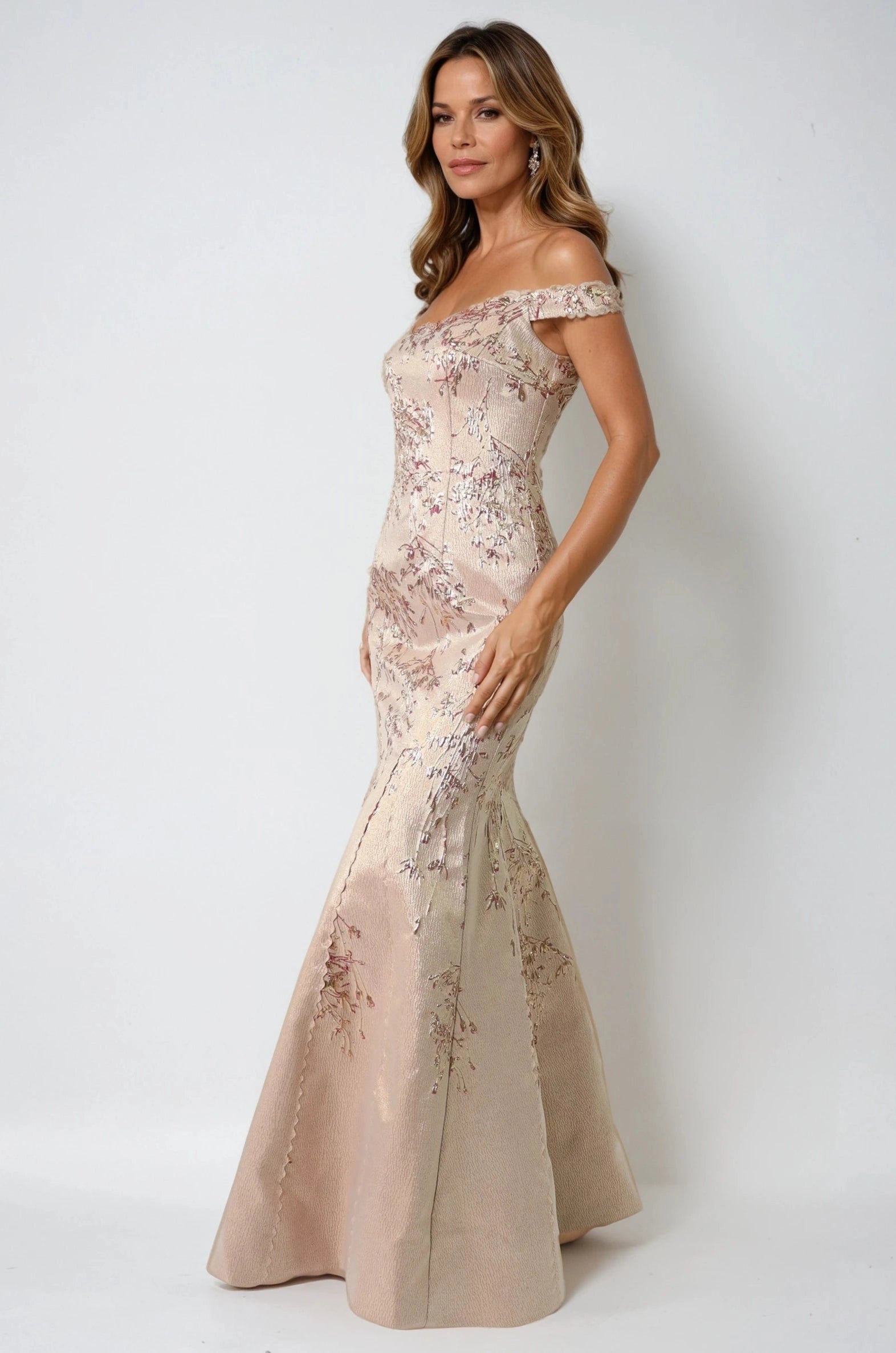 Refined Mermaid Sweetheart Off-Shoulder Sleeves Classic Back Floor-Length Mother of the Bride Dress