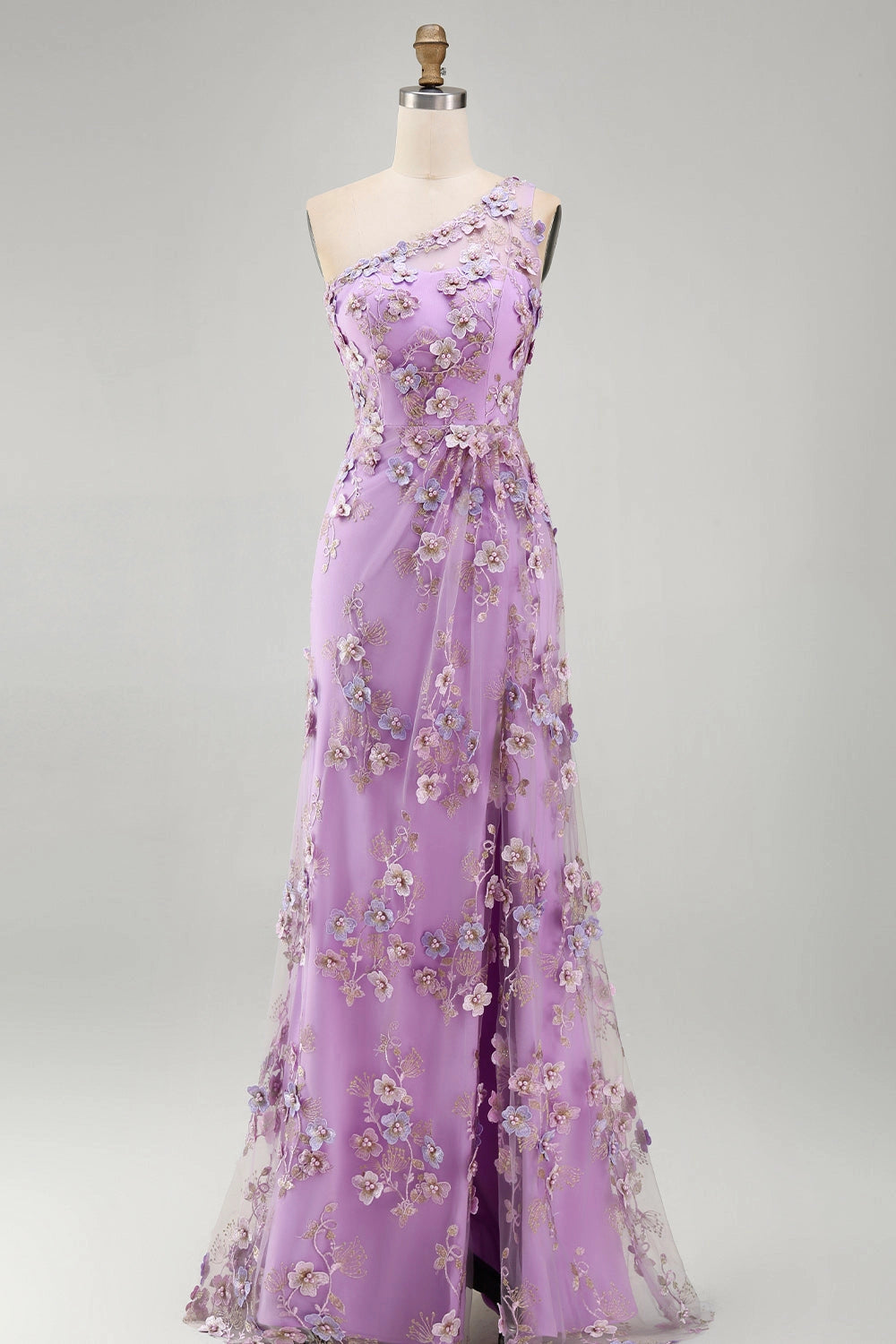 Fitted Mermaid One Shoulder Open Back Slit Floral Maxi Wedding Guest Dress