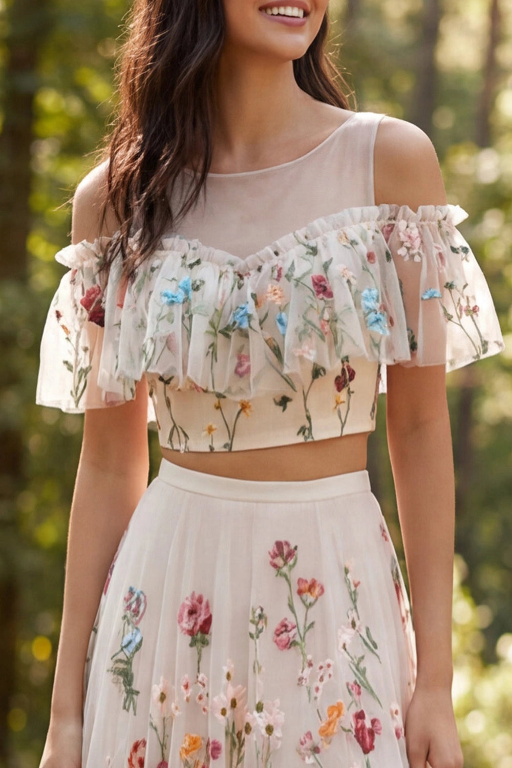 Whimsical A-line Illusion Off Shoulder Lace Up Back Slit Train Bridesmaid Dress