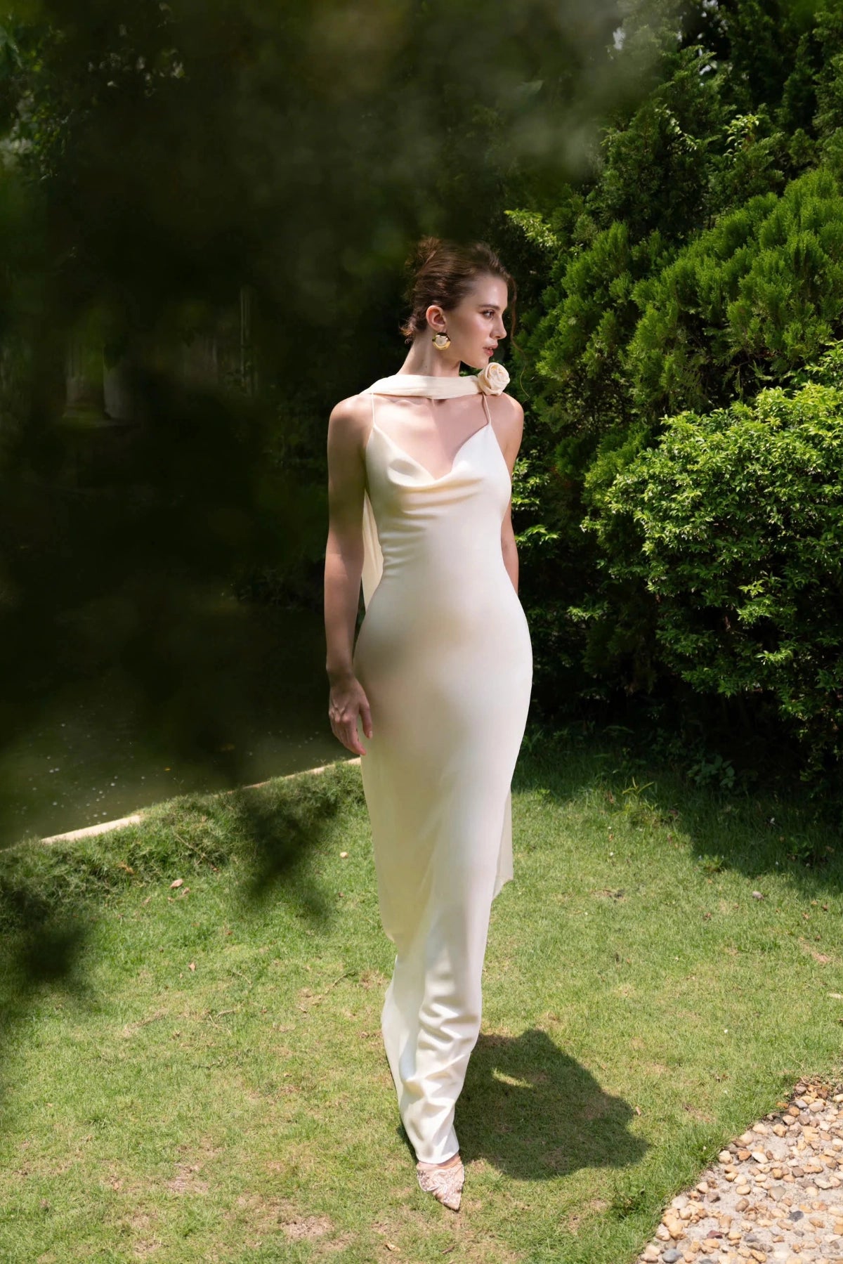 Elegant Sheath One‑Shoulder Sleeveless Cross‑Back Floor‑Length Wedding Dress