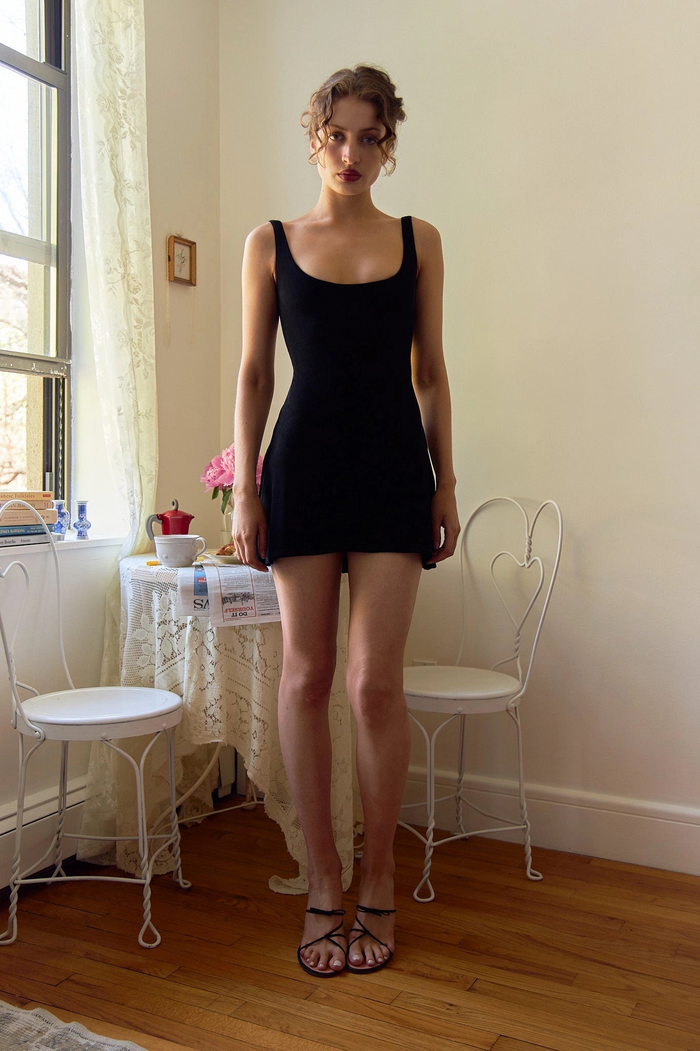 Sleek A‑Line U‑Neck Sleeveless Low‑Back Mini Homecoming Dress