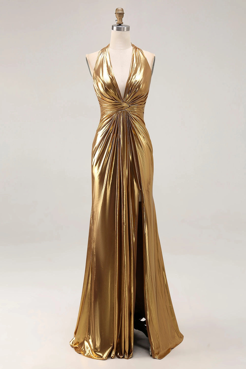 Glamorous-Sheath-Halter-Sleeveless-Open‑Back-Floor‑Length-Prom-Evening-Dress