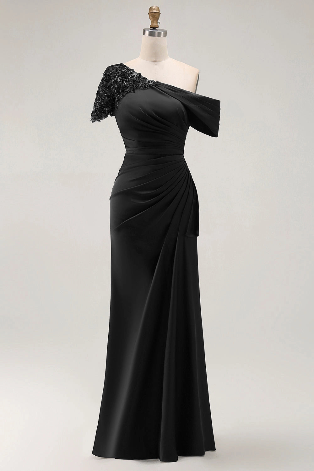 Mermaid One Shoulder Lace Sleeve Long Wedding Guest Dress