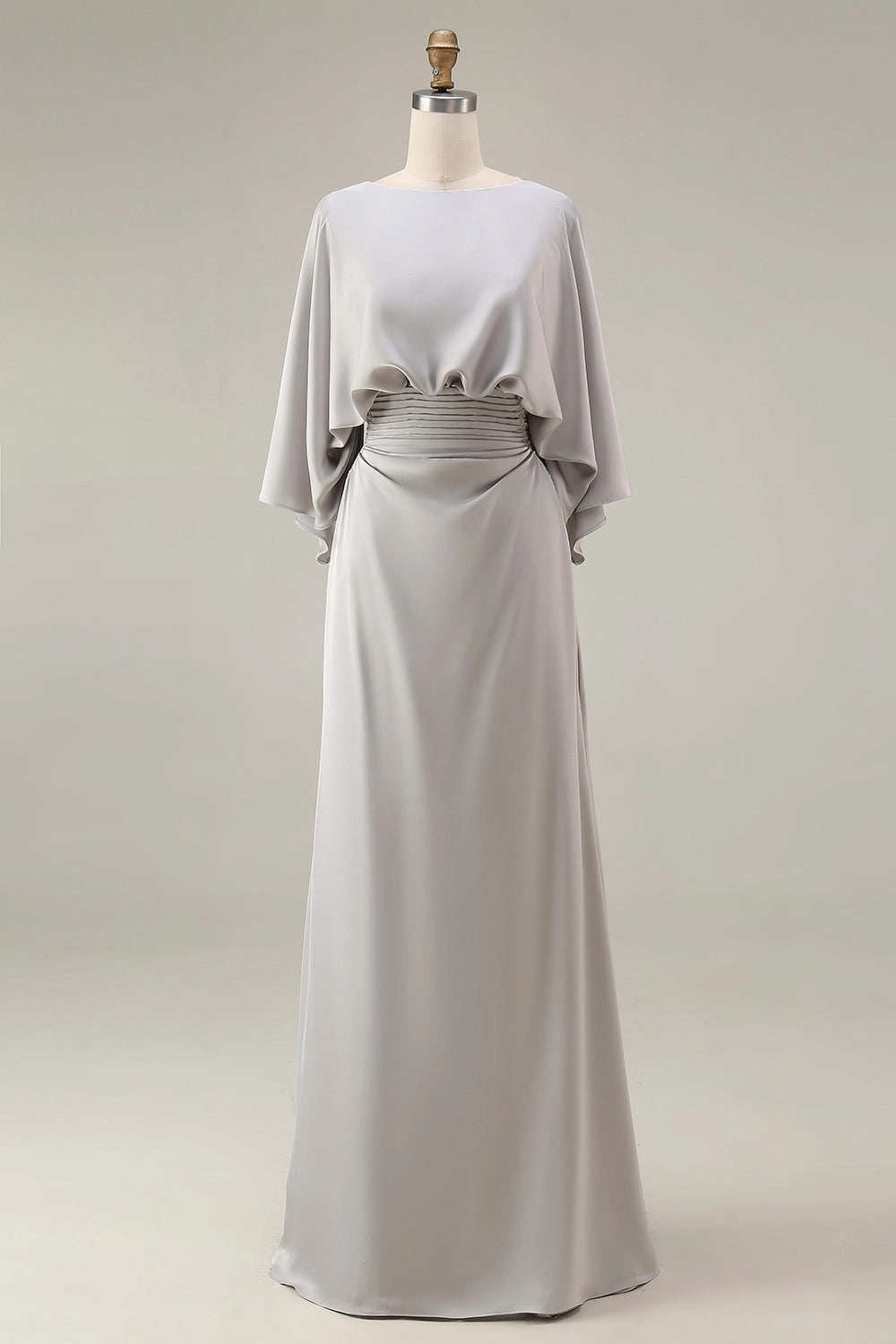Satin Mermaid Boat Neck Dolman Deep V Back Maxi Wedding Guest Dress