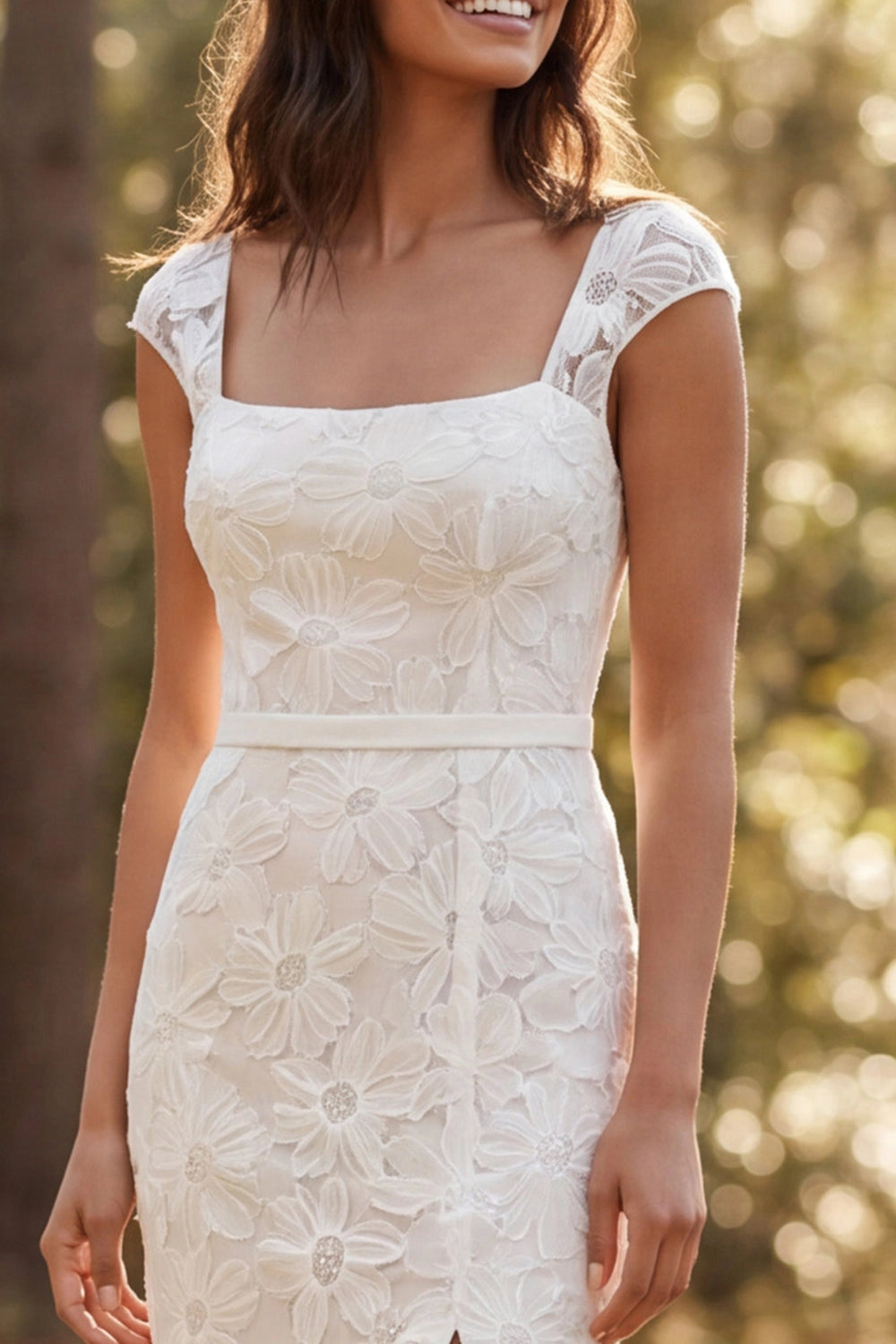 Vintage Mermaid Square Neck Cap Sleeve Low Back Slit Train Wedding Dress