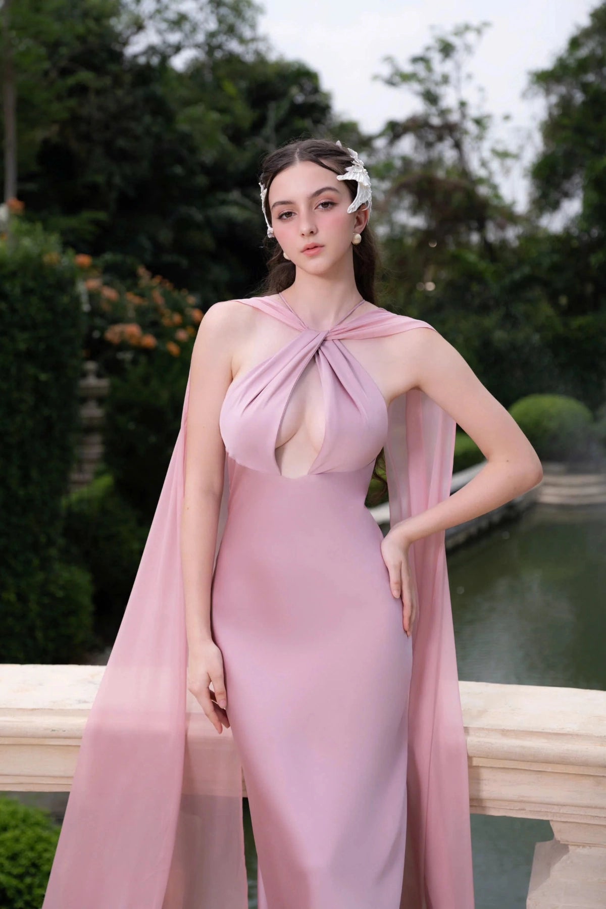 Luxury Mermaid Halter Sleeveless V‑Open Deep‑V‑Back Train Wedding Dress