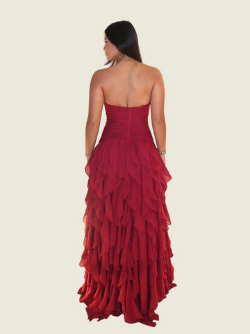 Dramatic Ball Gown Sweetheart Strapless Ruffle Back Floor Length Prom Dress