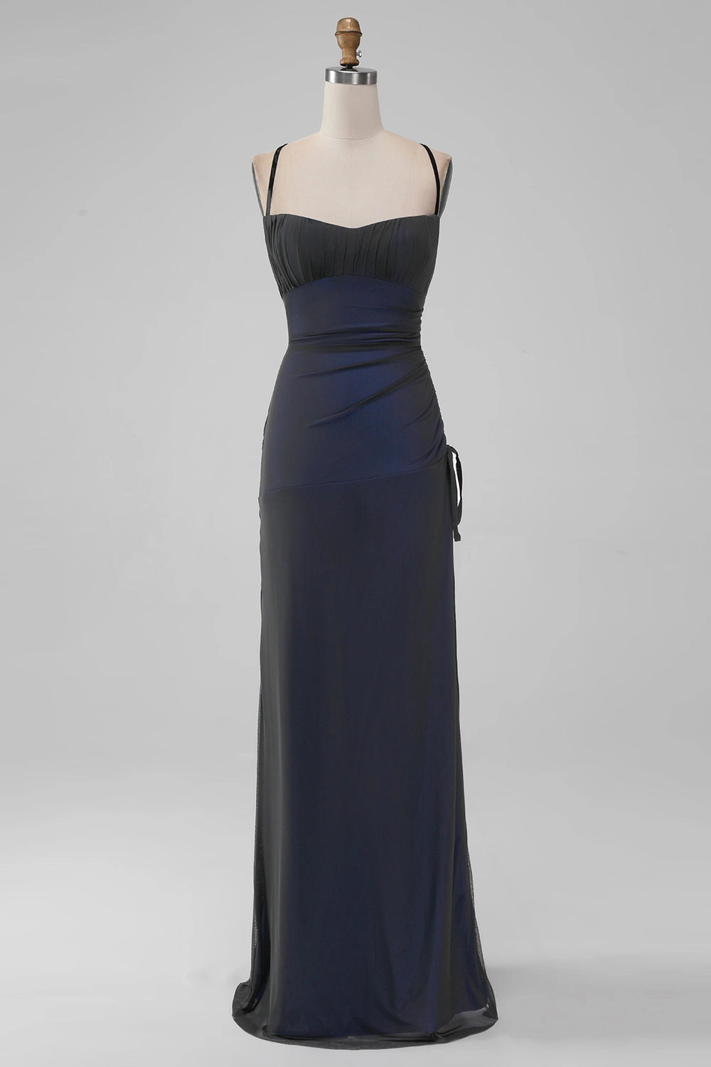 Sheath Spaghetti Straps Lace-Up Back Slit Long Wedding Guest Dress