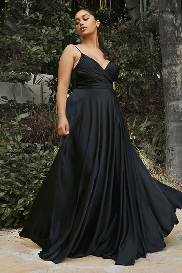 Elegant A-Line V-Neck Spaghetti Straps V-Back Floor-Length Bridesmaid Dress