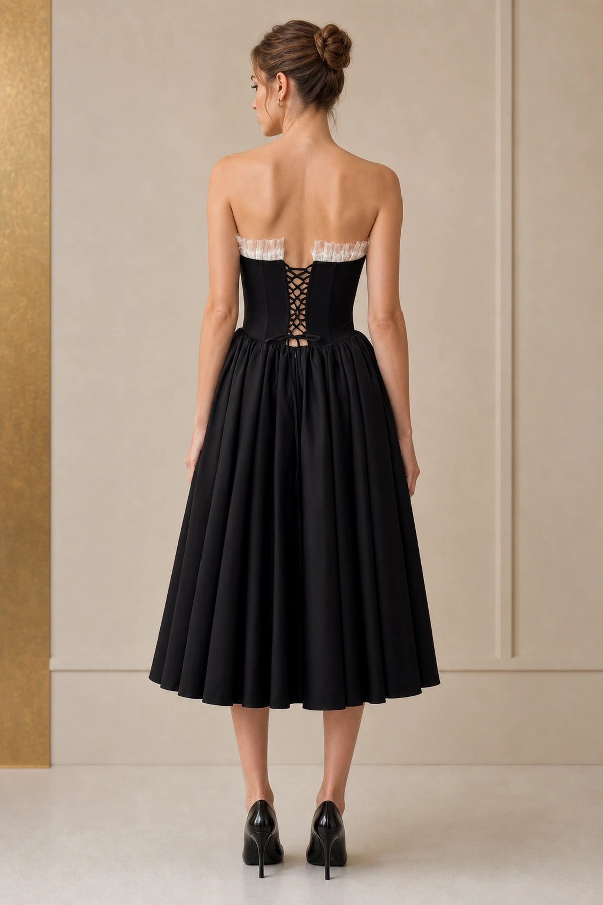 Coquette A-line Strapless Sleeveless Lace-up Back Midi Homecoming Dress