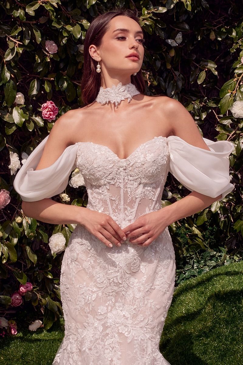 Lace Mermaid Sweetheart Detachable Off Shoulder Train Wedding Dress