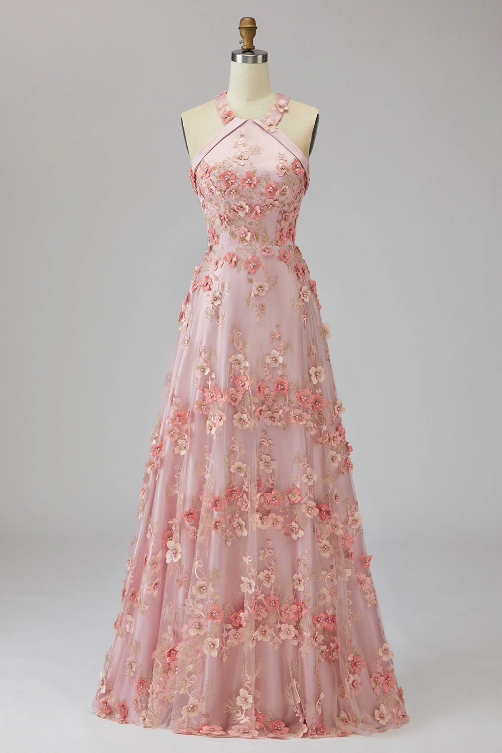 Elegant A-Line Halter Sleeveless Crisscross Back Maxi Wedding Guest Dress