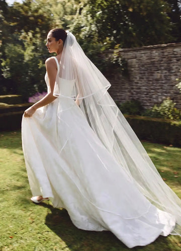 Romantic Ivory Two Tier Tulle Ribbon Edge Bridal Wedding Veil