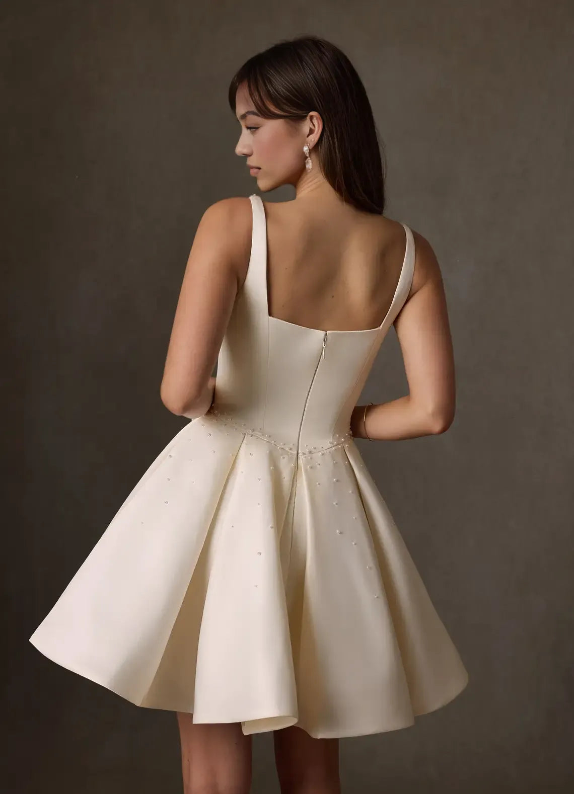 Lovely A-line Sweetheart Spaghetti Satin Mini Party Dress Beaded Back Zip Wedding Dress