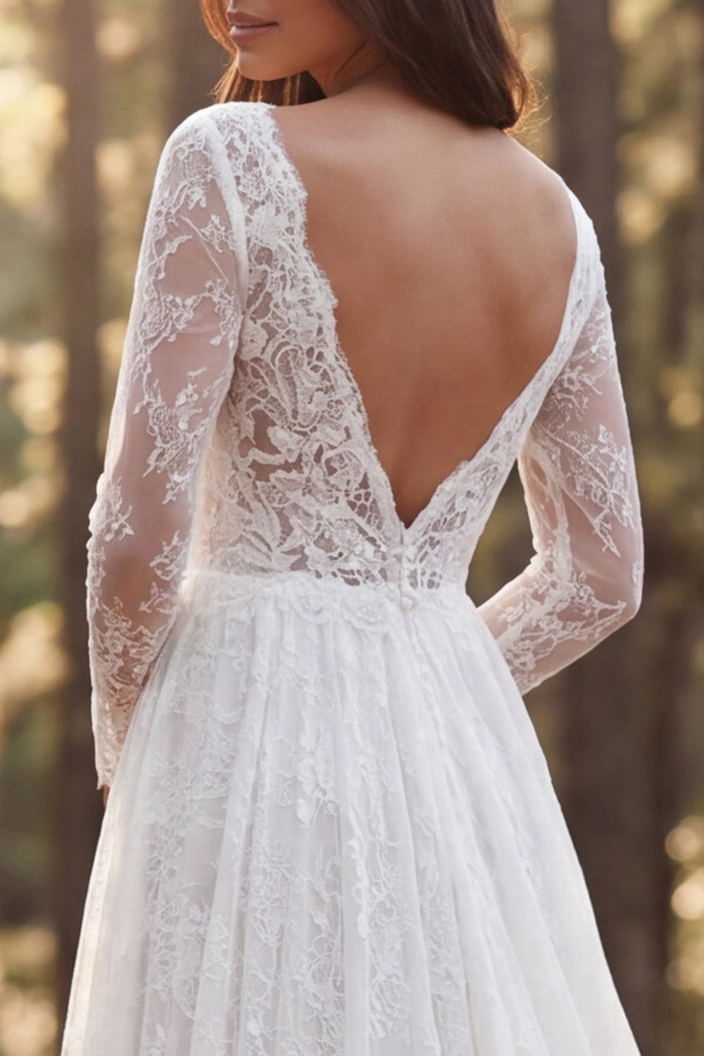 Boho A-line Sweetheart Long Sleeve Deep V Back Slit Train Wedding Dress