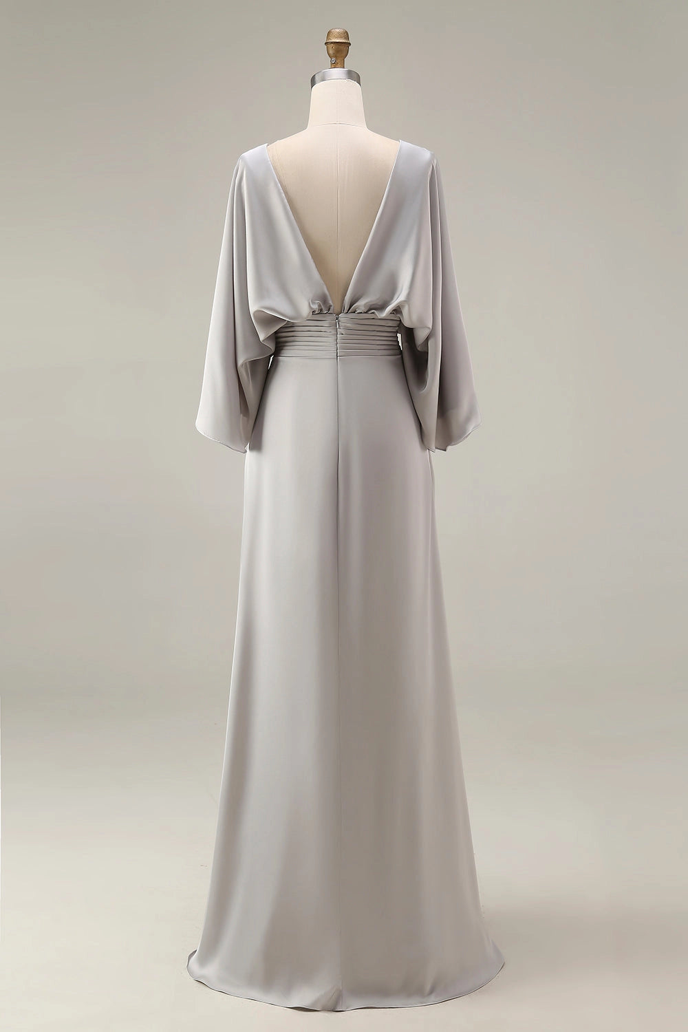 Satin Mermaid Boat Neck Dolman Deep V Back Maxi Wedding Guest Dress