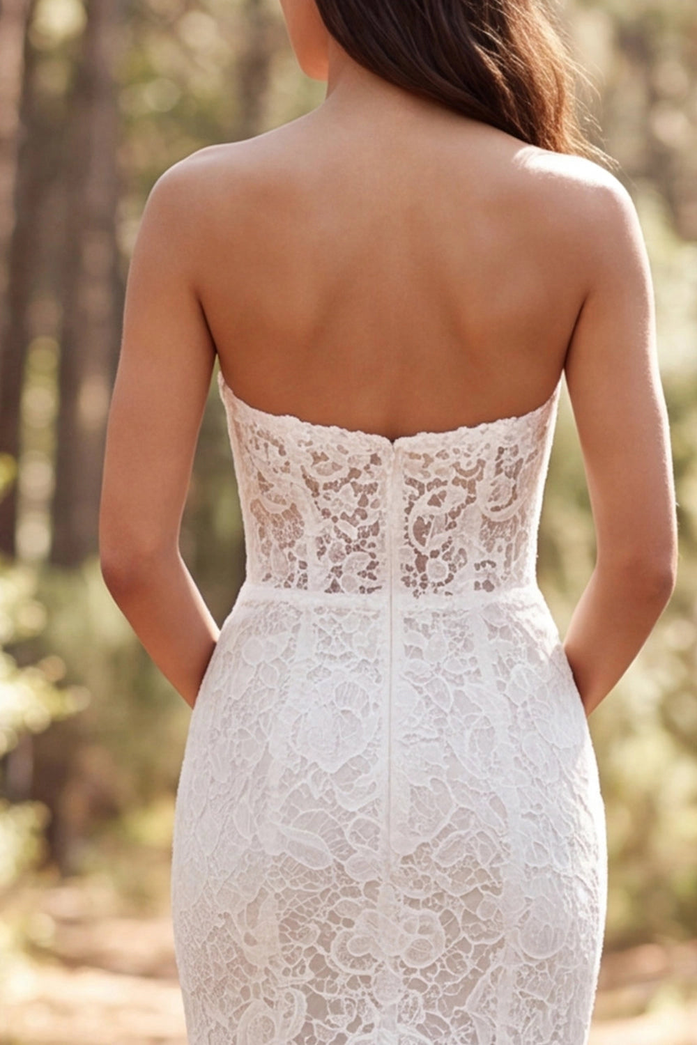 Elegant Mermaid Strapless Sleeveless Zip Back Ruffle Slit Train Wedding Dress