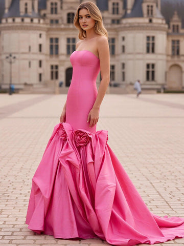Dramatic Mermaid Straight Neck Sleeveless Lace Up Back Floor Length Prom Dress
