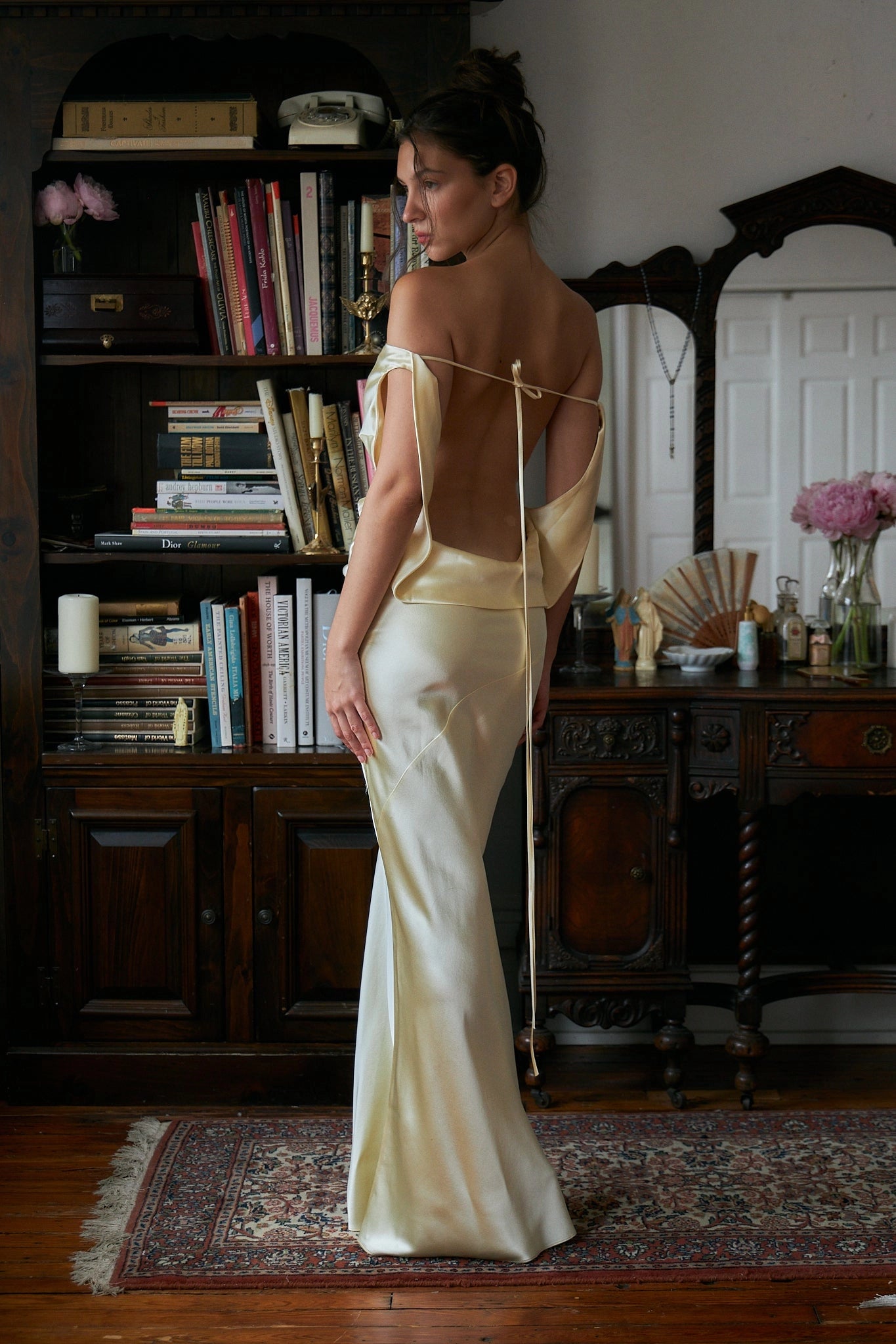 Champagne Satin Mermaid Cowl Neck Sleeveless Criss‑Cross Tie‑Up Open‑Back Floor‑Length Prom Dress 