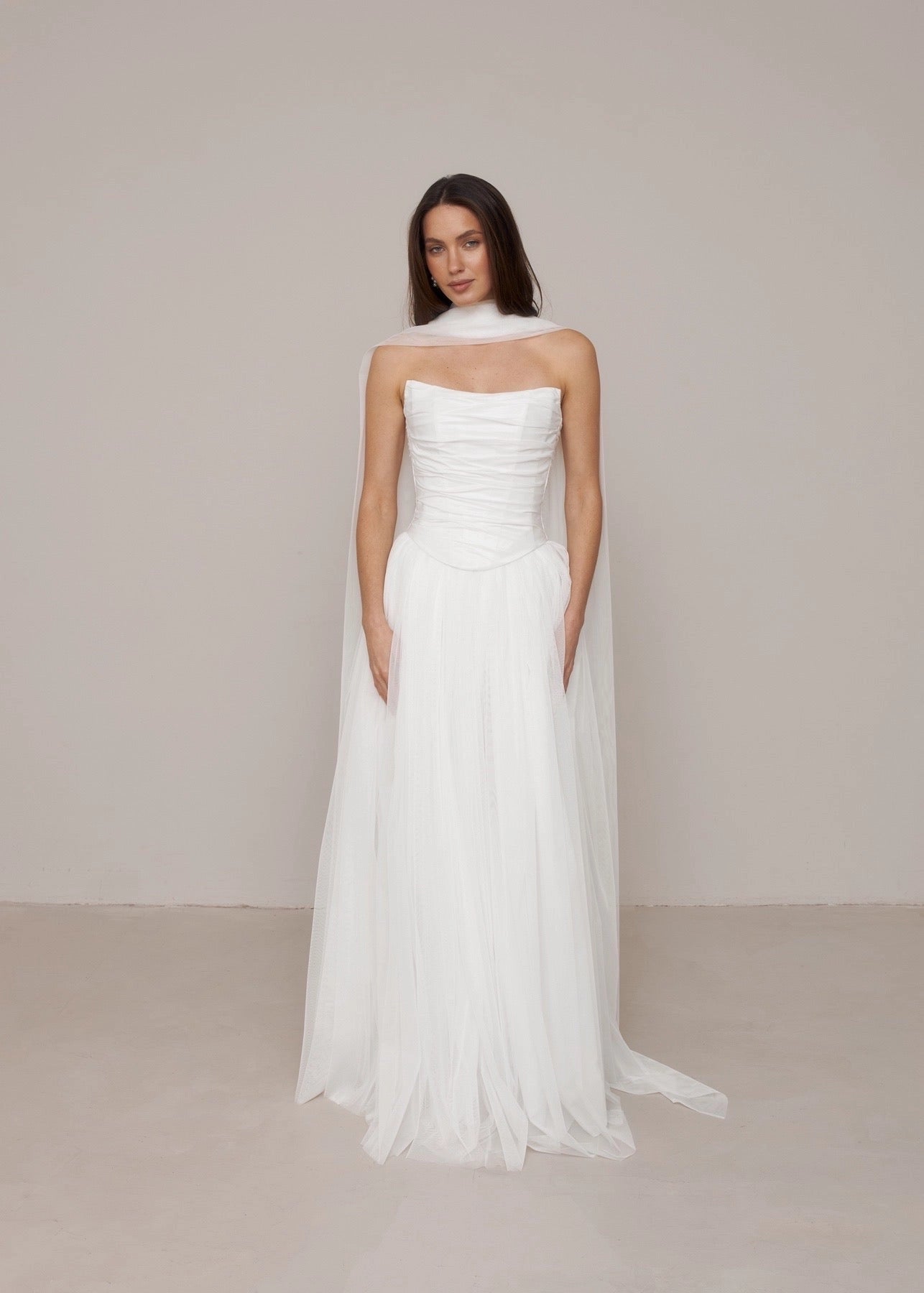 Dreamy A-line Strapless Cape Sleeve Corset Back Floor-length Wedding Dress