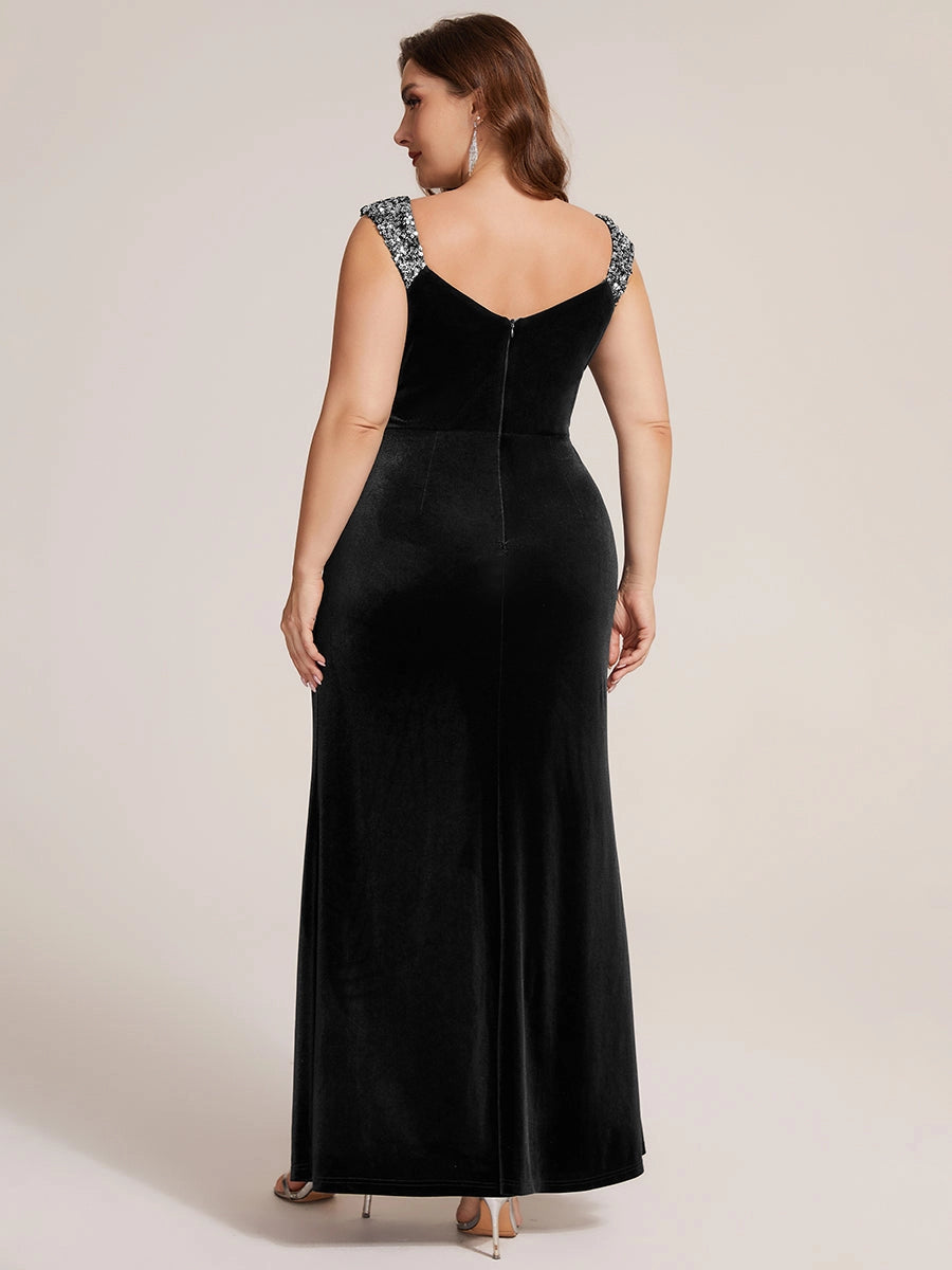 Glam Mermaid Sweetheart Strap V‑Back Floor‑Length Plus Size Mother Of The Bride Dress