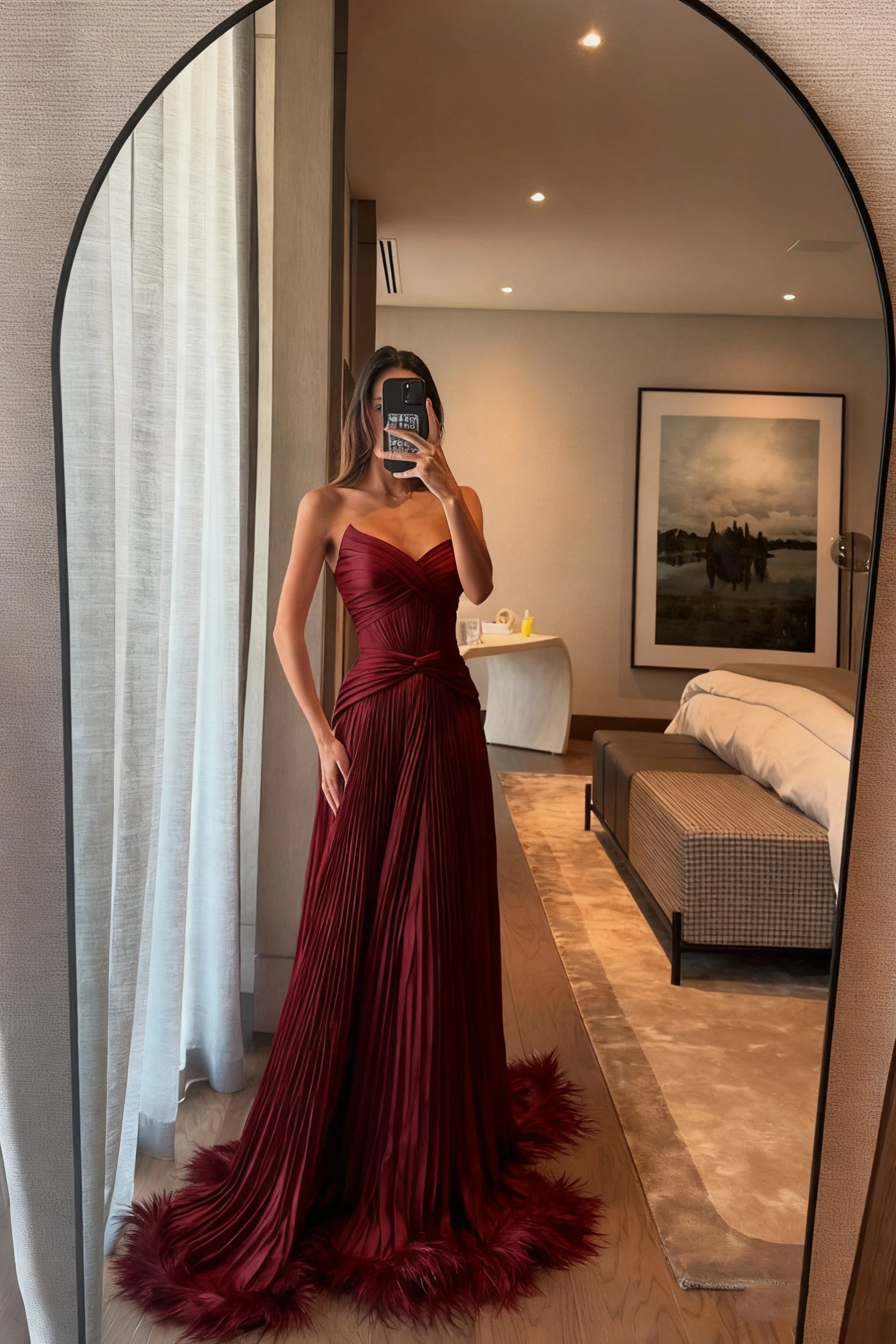 Flowy A‑Line Strapless Sweetheart Open‑Back Long Prom Dress