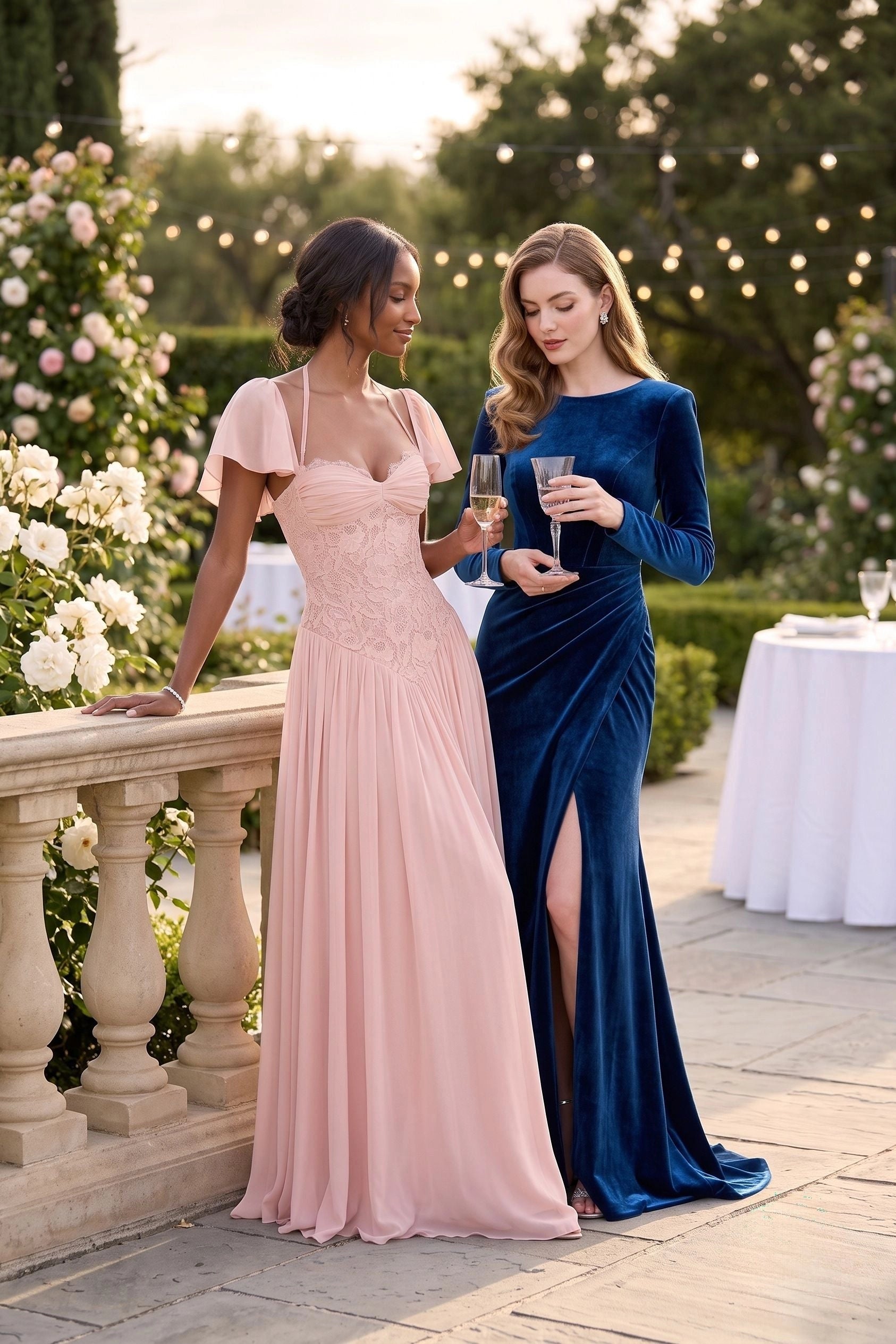 Romantic A-Line Sweetheart Flutter Sleeves Lace-Up Back Floor-Length Wedding Guest Dress