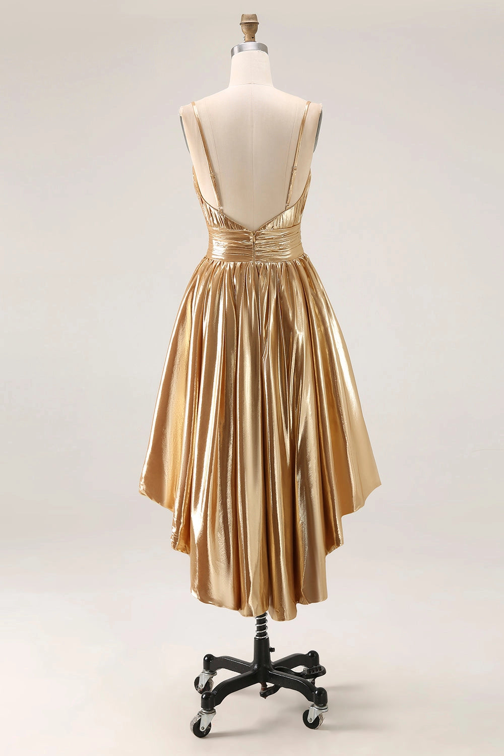 Glamorous A‑Line V‑Neck Spaghetti‑Strap V‑Back High‑Low Homecoming Prom Dress
