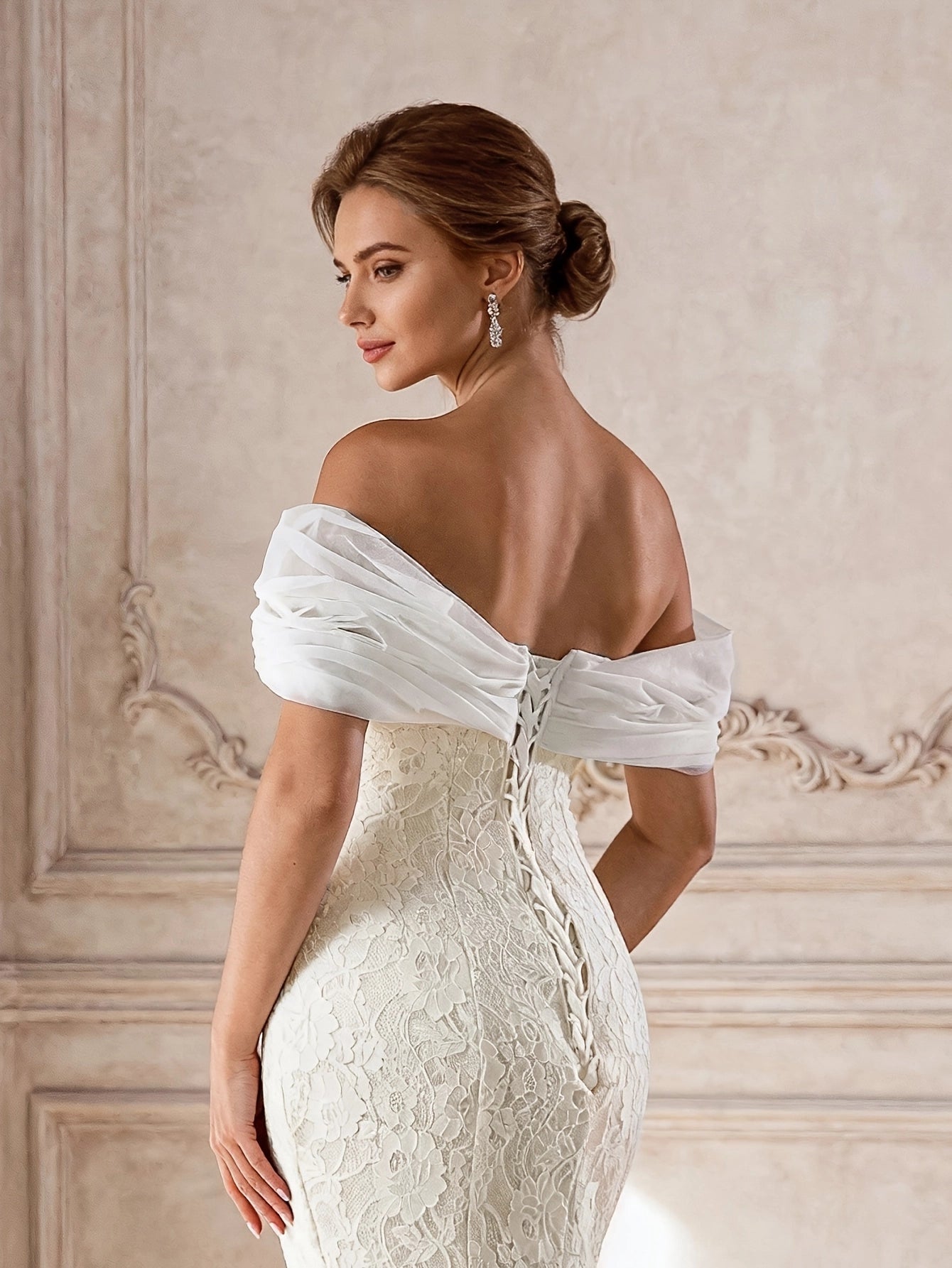 Luxury Mermaid Sweetheart Off Shoulder Lace Up Back Cathedral Train Bridal Wedding Dress