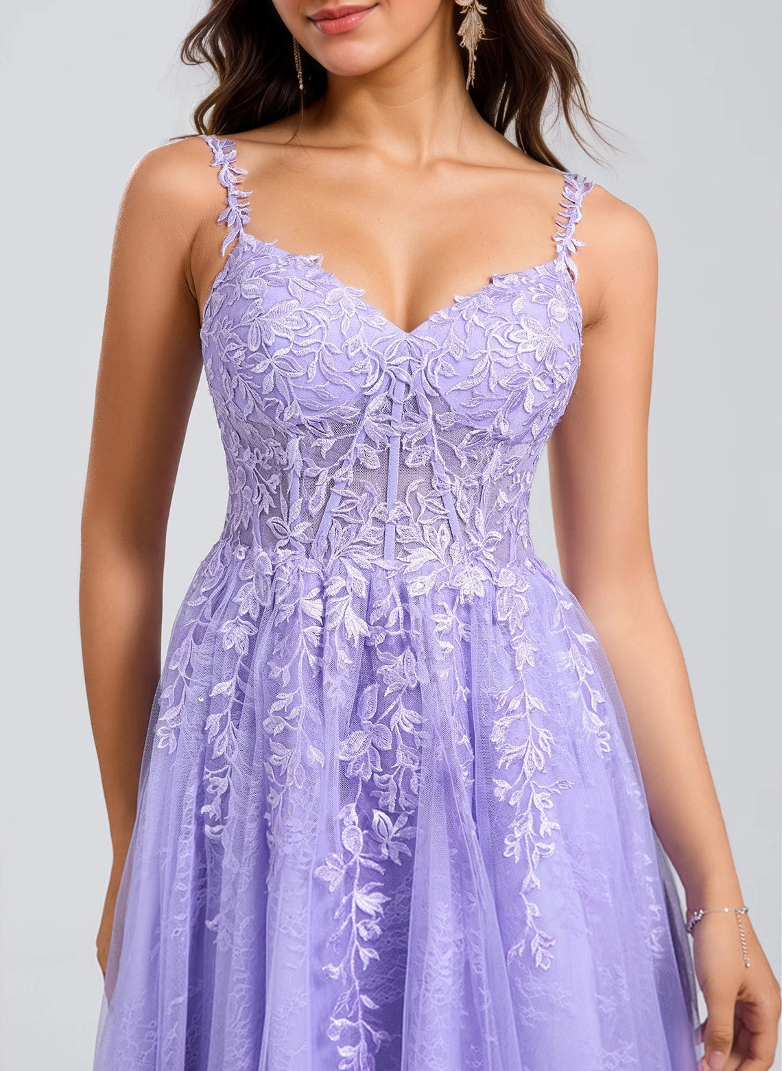 Lace Tulle Zip Back V Neck Spaghetti Flared A Line Mini Homecoming Dress