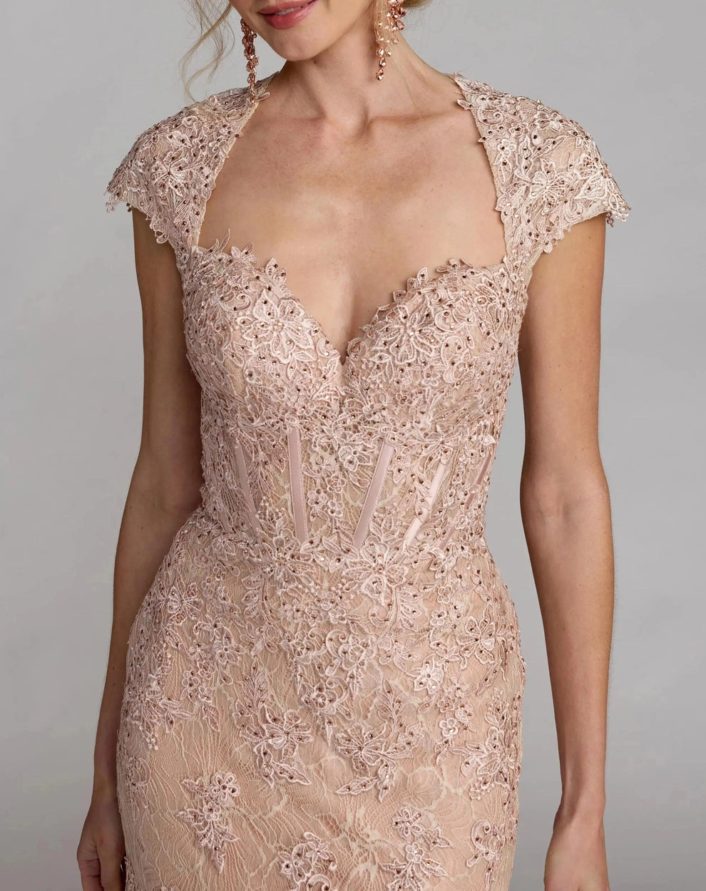 Blush Lace Mermaid Sweetheart Cap Sleeve Cutout Back Long Mother Of The Bride Dress