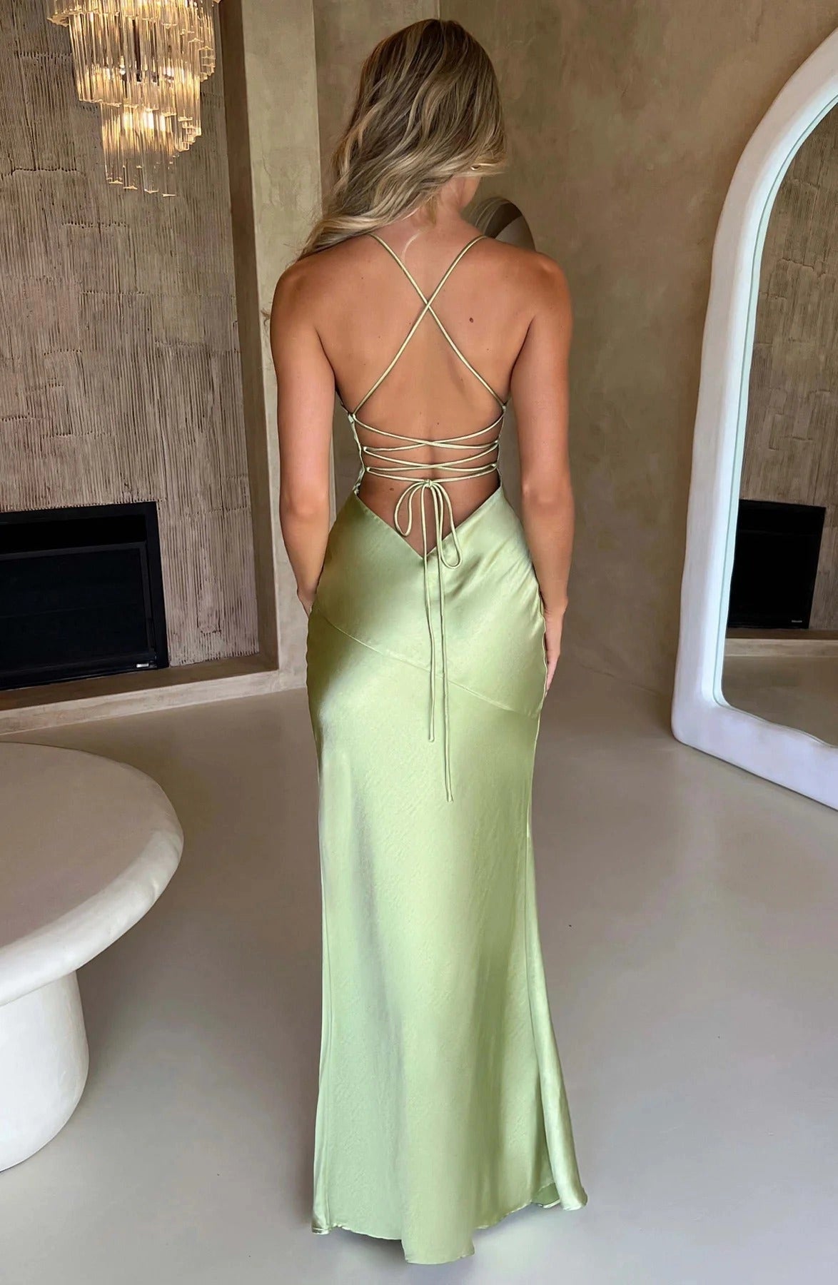 Sexy Mermaid Spaghetti‑Strap Sleeveless Lace‑Up‑Back Long Prom Dress