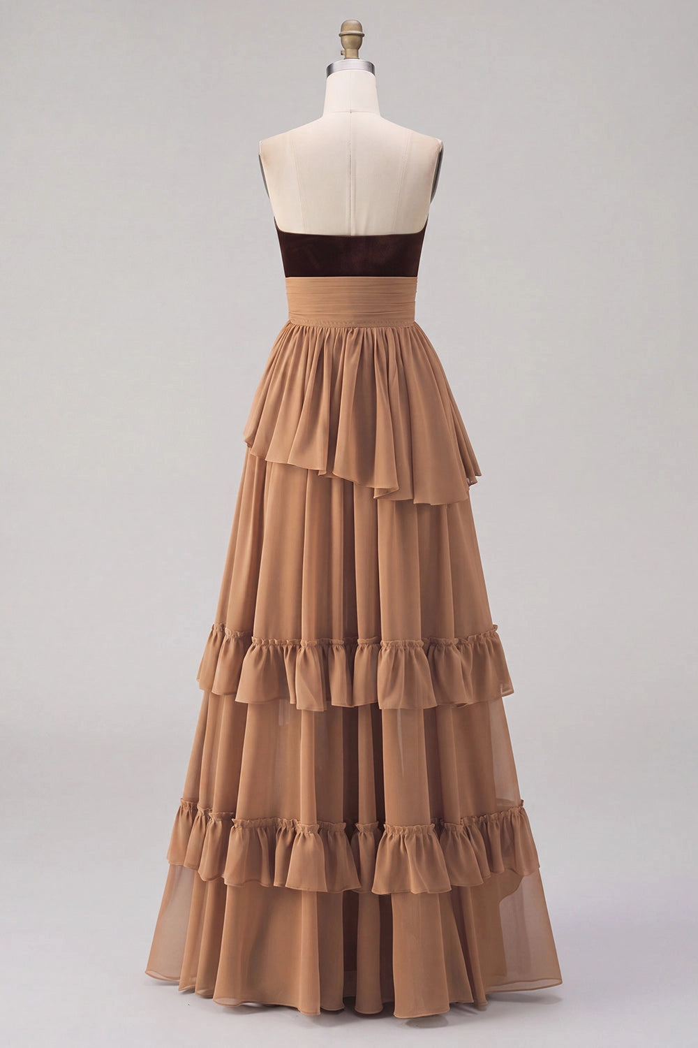 Tiered A Line Strapless Zip Back Sleeveless Slit Maxi Wedding Guest Dress 