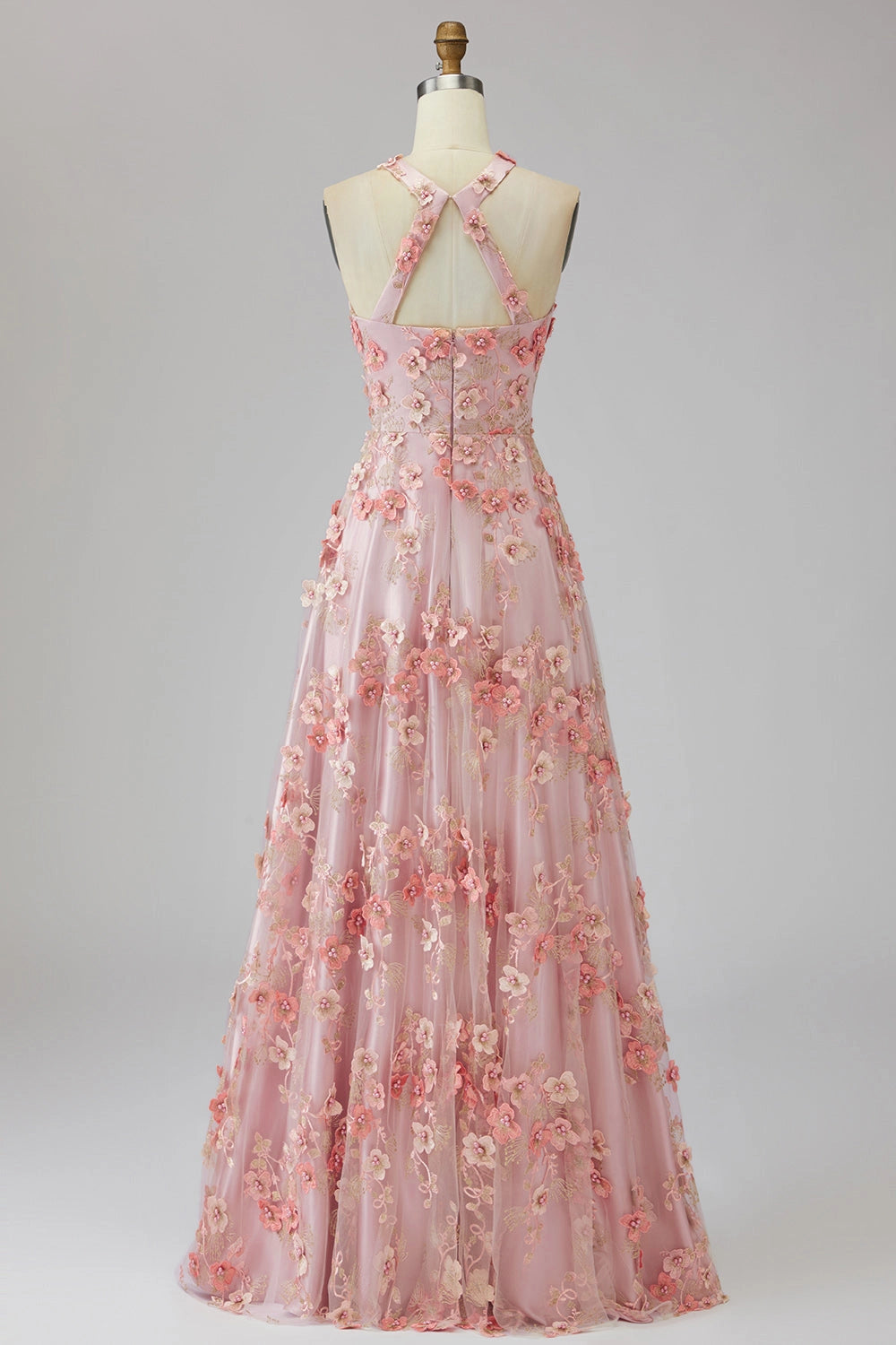 Elegant A-Line Halter Sleeveless Crisscross Back Maxi Wedding Guest Dress
