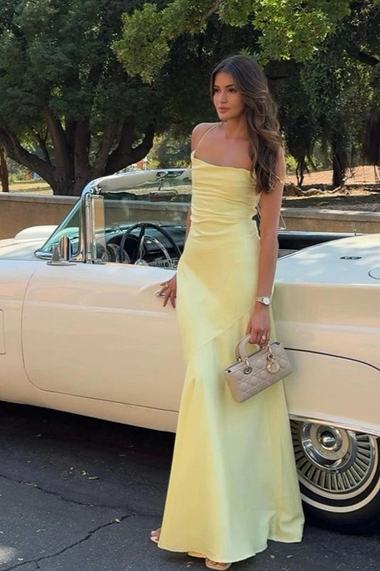 Sleek Sheath Cowl Neck Sleeveless Lace-Up Back Floor-Length Evening Dress