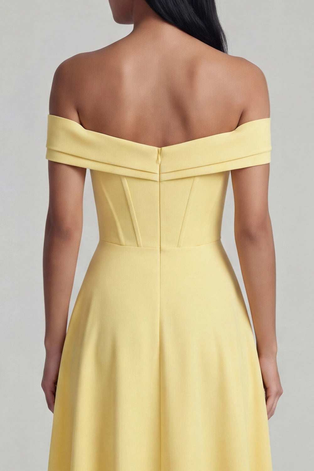 Charming A-Line Off Shoulder Short Sleeve Back Zip Midi Wedding Guest Dress