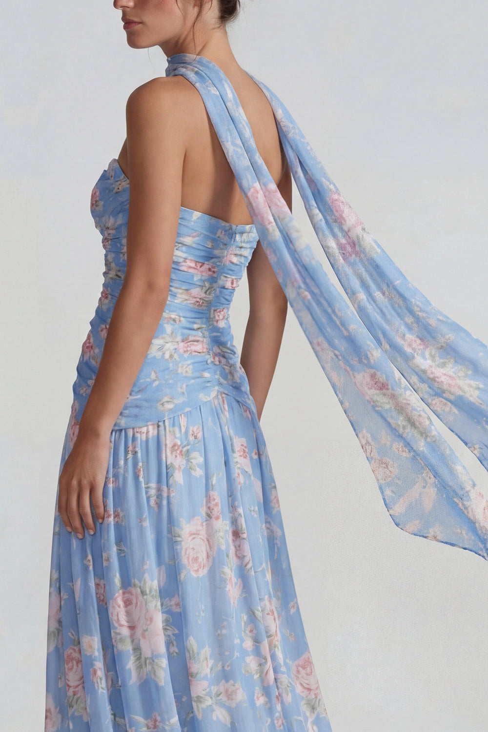 Floral A-line Strapless Sleeveless Open Back Maxi Wedding Guest Dress