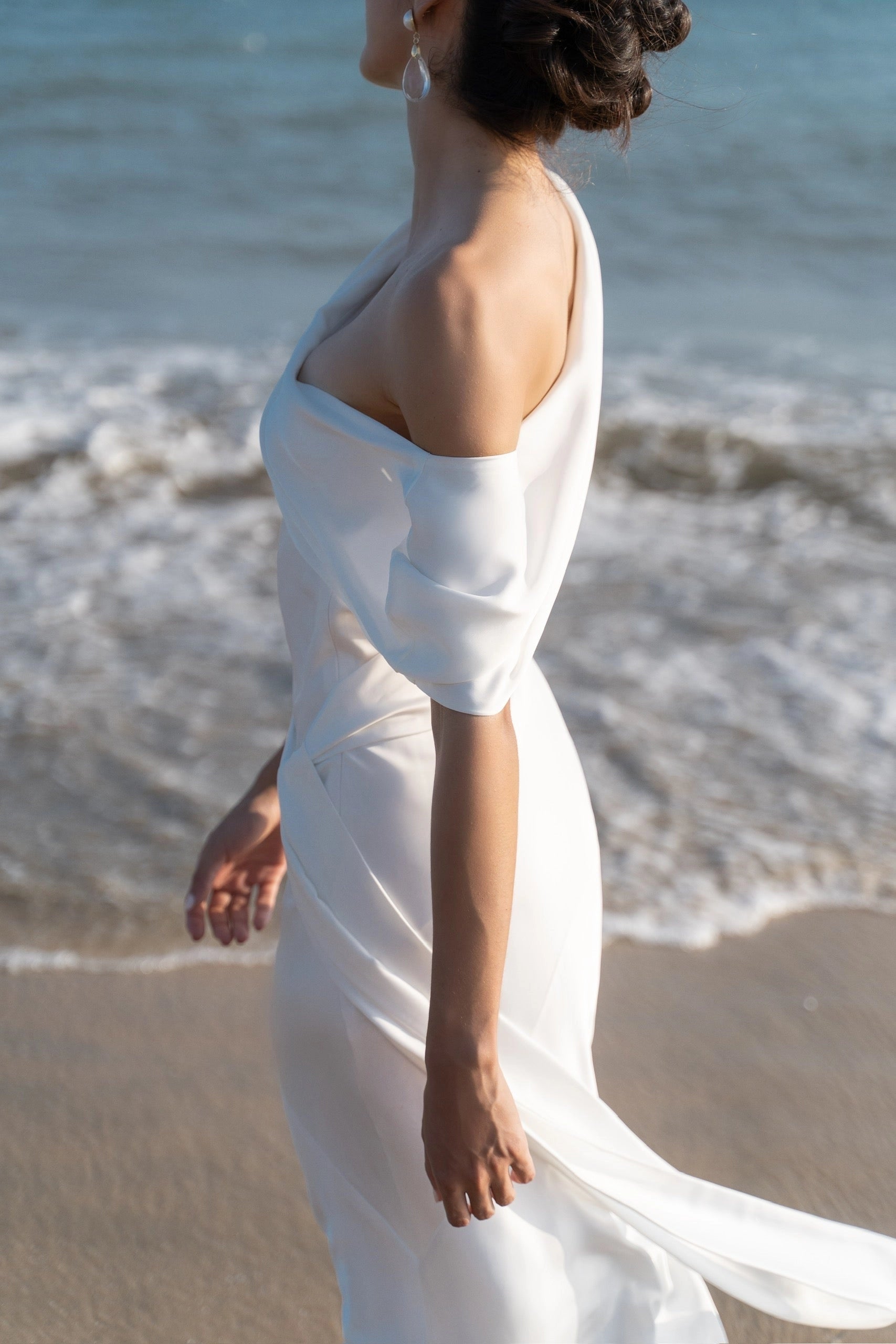 Chic Sheath One‑Shoulder Cold‑Shoulder Open‑Back Floor‑Length Wedding Dress