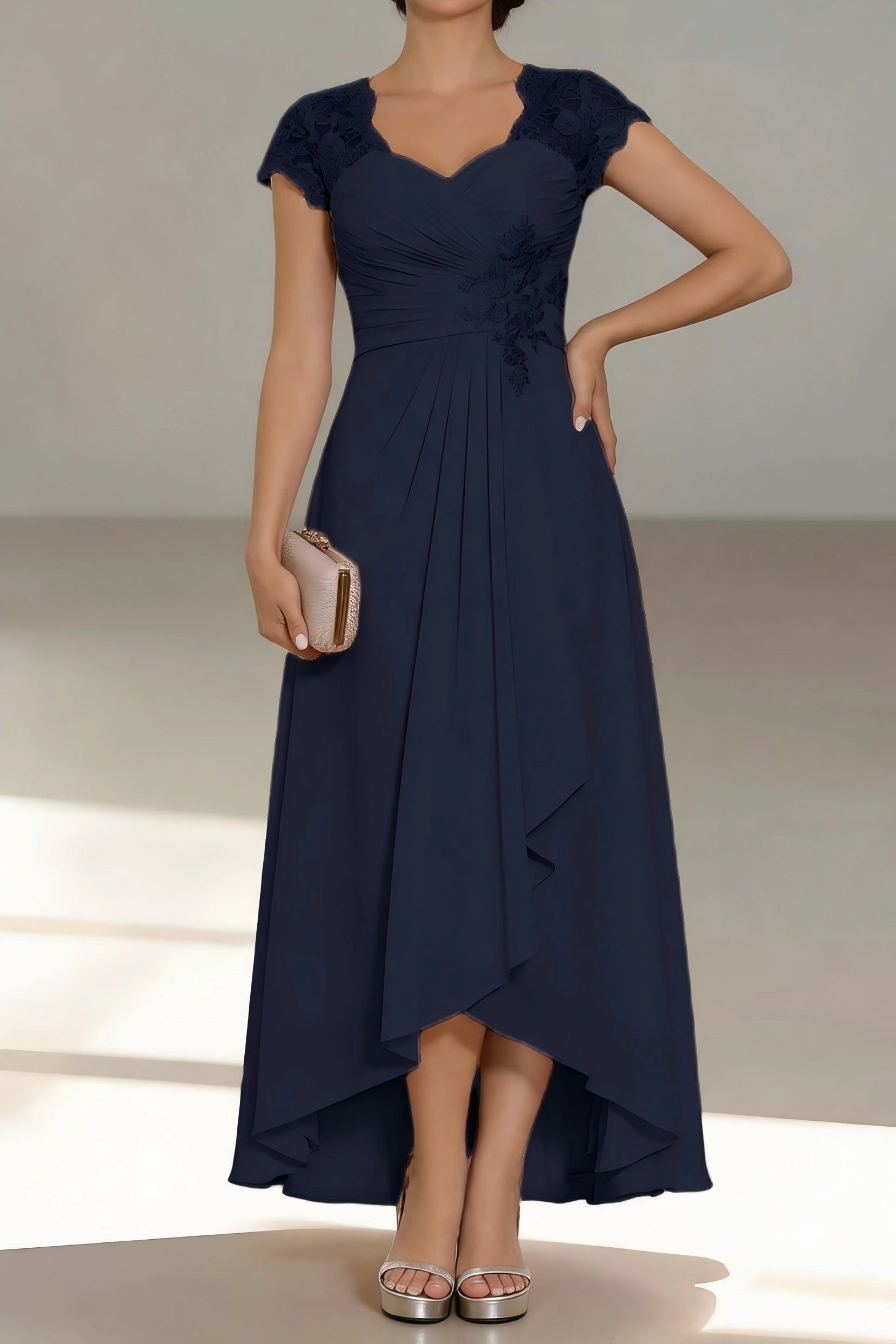 Romantic A-Line Sweetheart Cap Sleeve Zip Back High Low Mother Of The Bride Dress