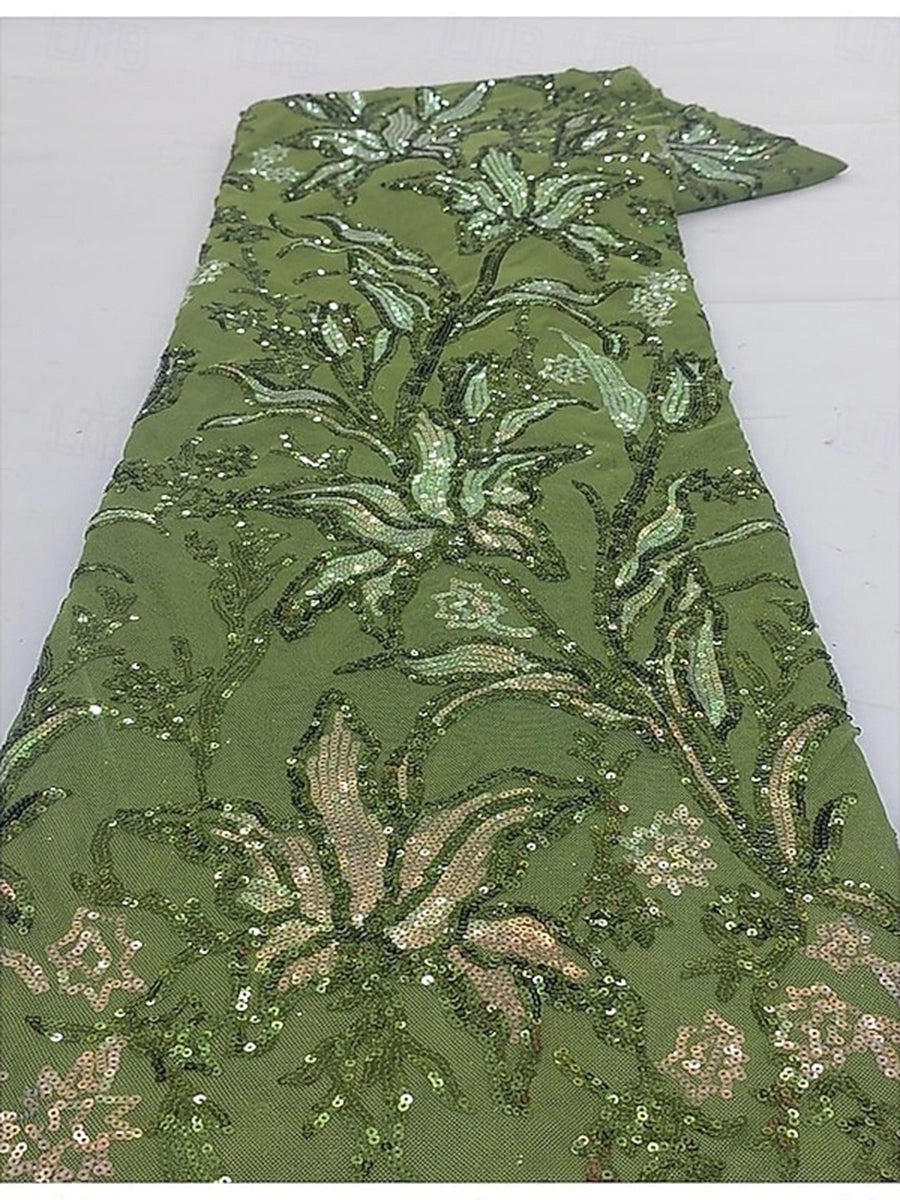 Green Sequin Leaf 3/4 Sleeve Floor‑Length Mother of the Bride Dress