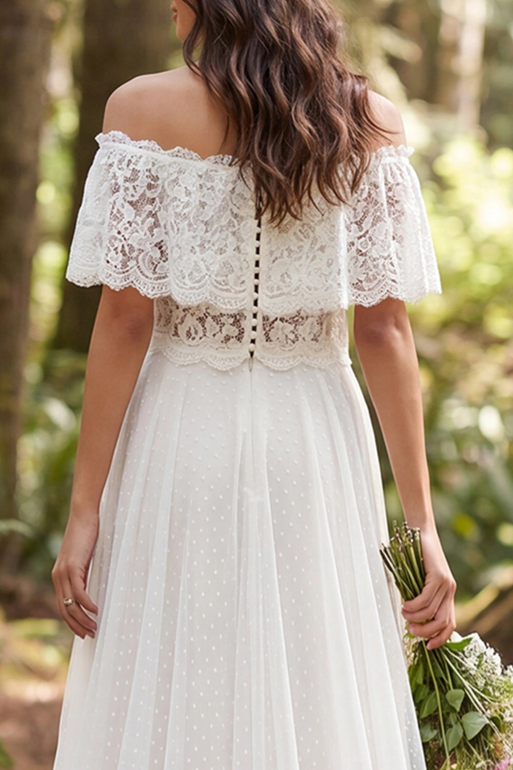 Romantic A-line Off Shoulder Sleeveless Button Back Train Wedding Dress