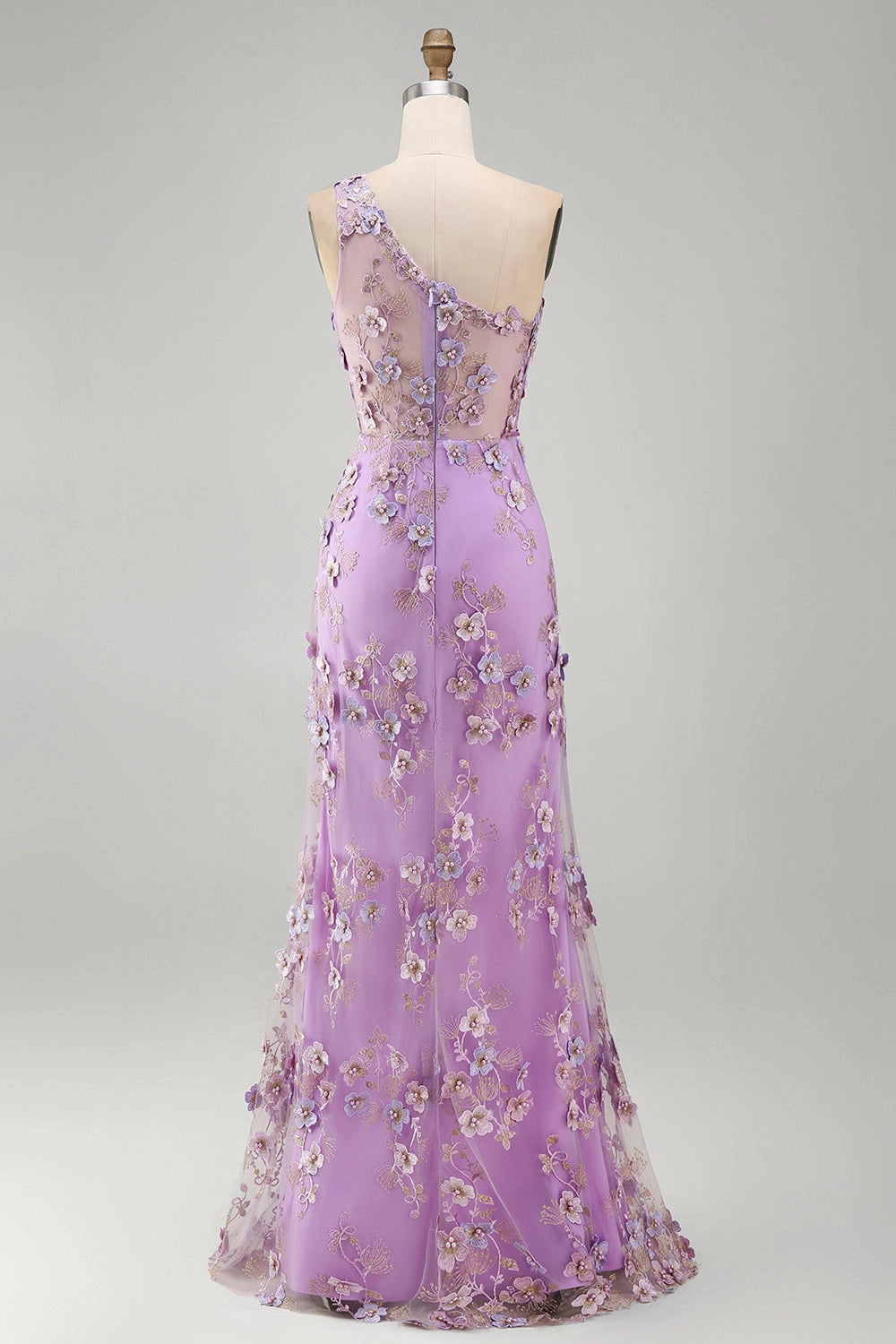 Fitted Mermaid One Shoulder Open Back Slit Floral Maxi Wedding Guest Dress