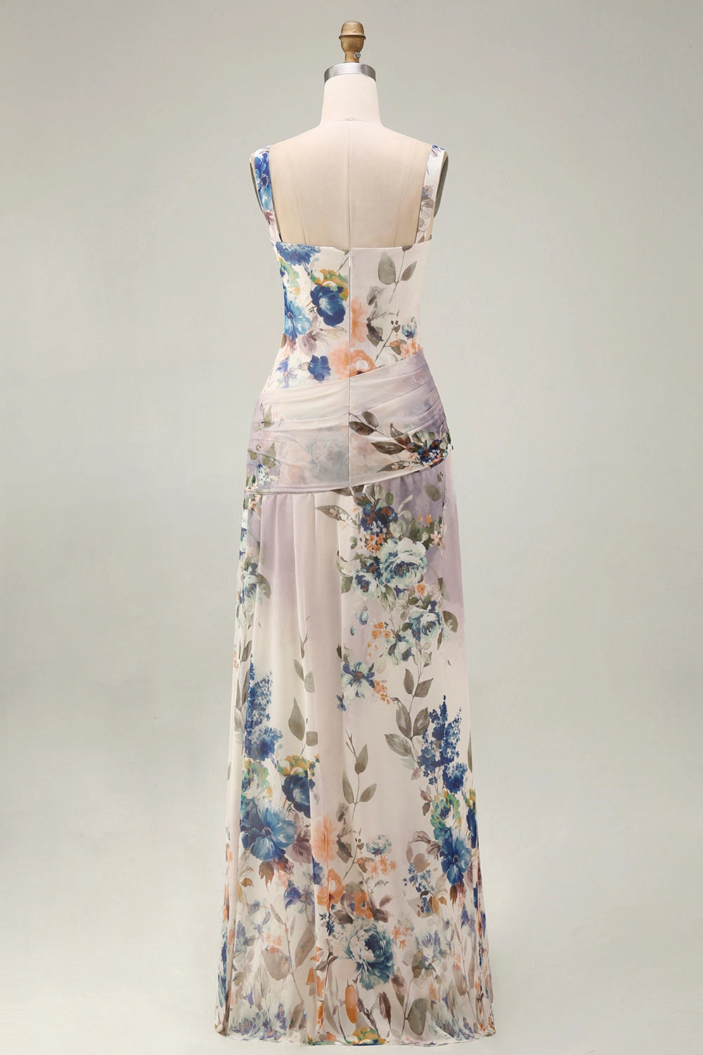 Printed Slip Square Neck Sleeveless Zip Back Maxi Wedding Guest Dress