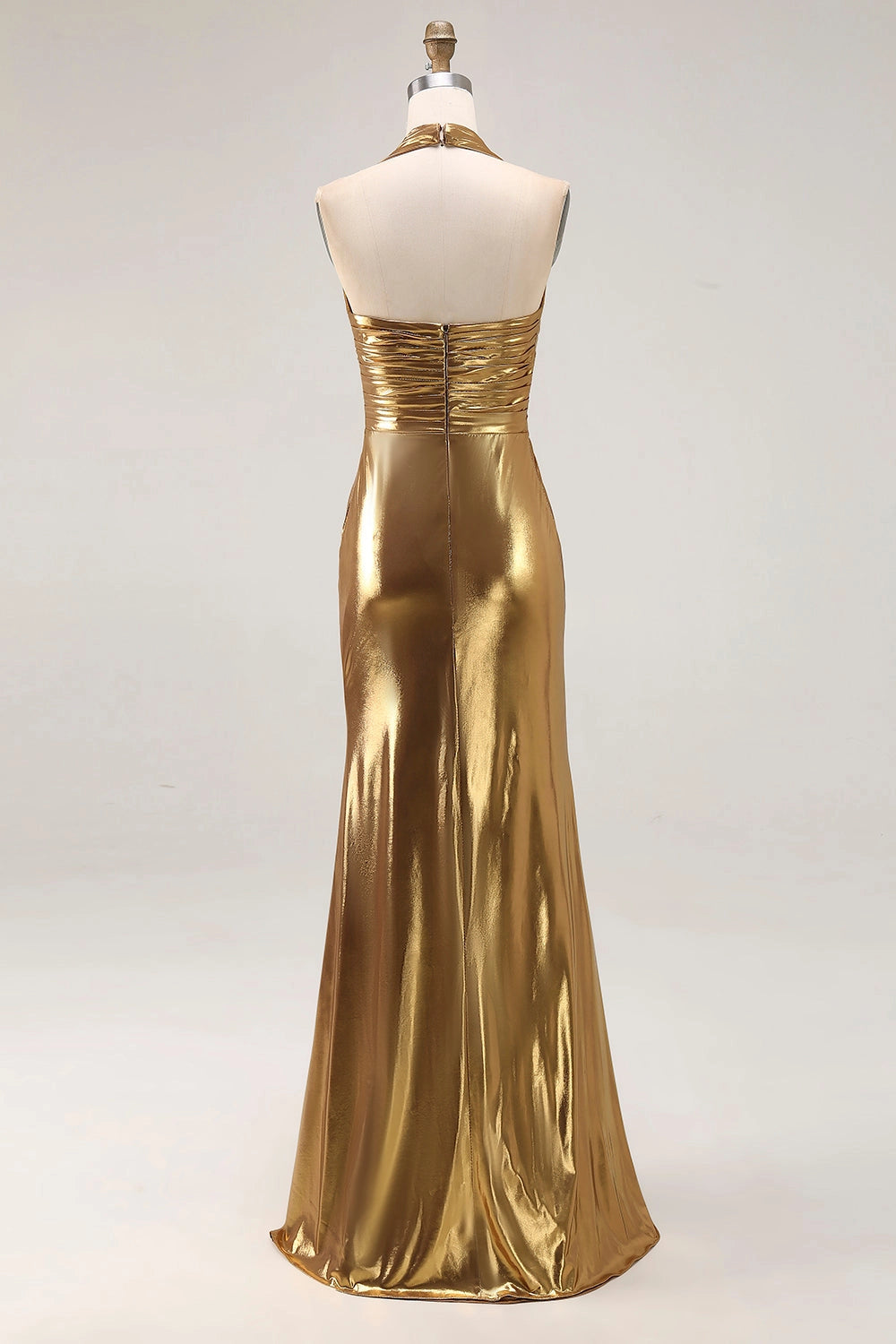 Glamorous-Sheath-Halter-Sleeveless-Open‑Back-Floor‑Length-Prom-Evening-Dress