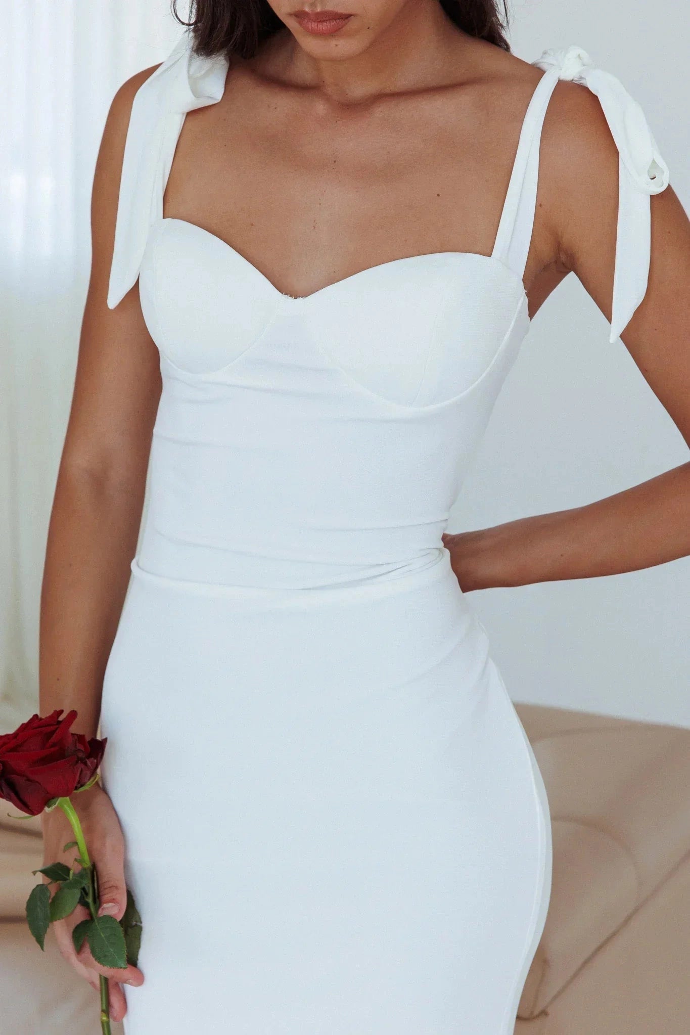Romantic Sheath Sweetheart Sleeveless Bow Strap Midi Wedding Dress