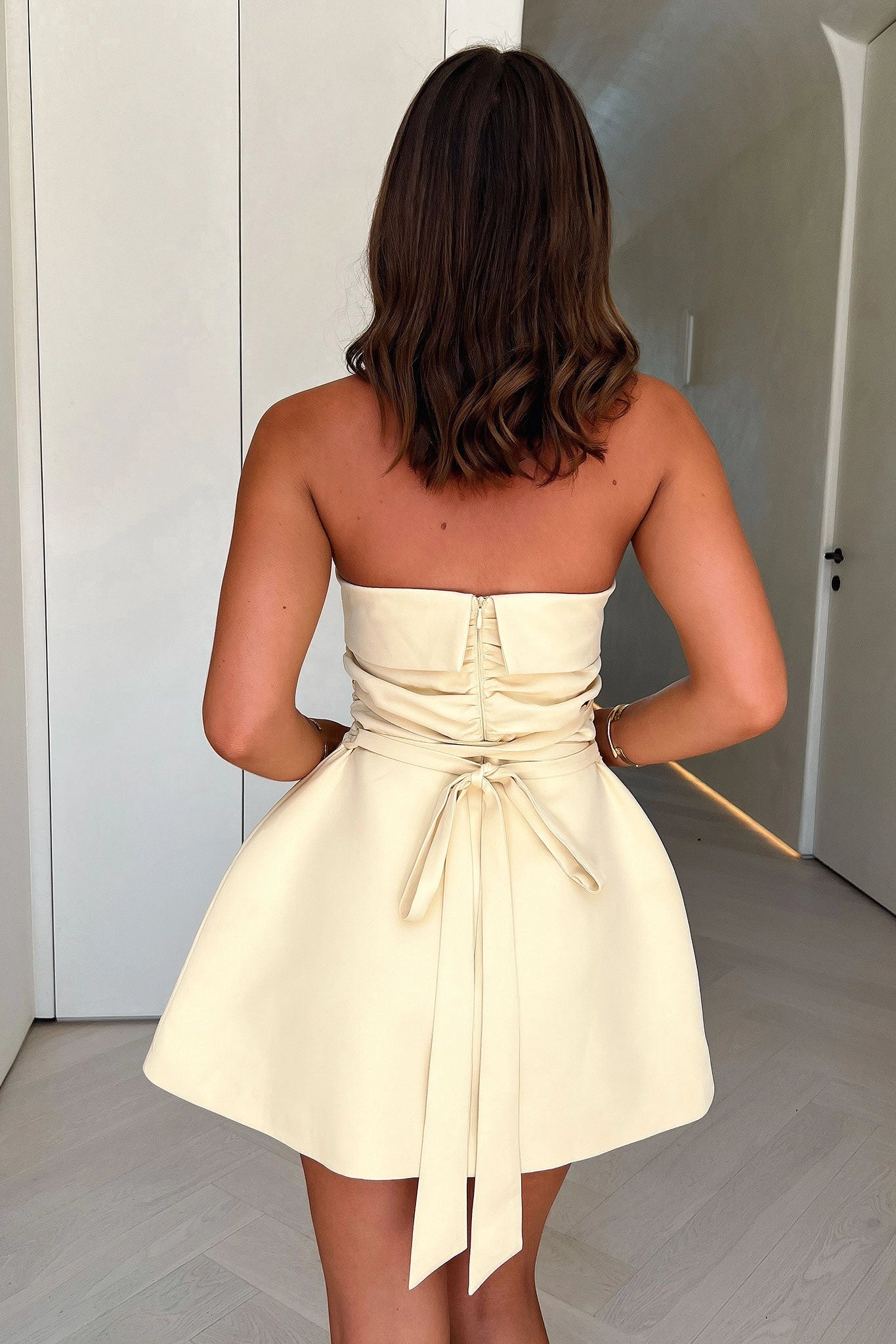Elegant A Line Strapless Sleeveless Tie Back Mini Homecoming Dress